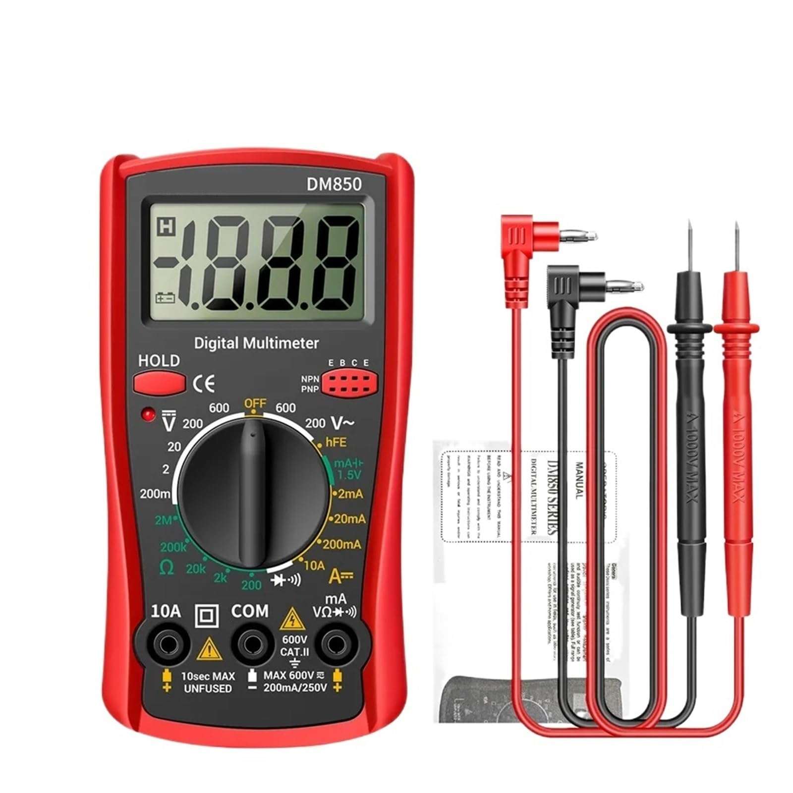 DM850 Digital Multimeter 1999 Counts Eletric Professional Automatic AC/DC Votage Tester Current Ammeter Detector Tool(Red Pro) 4