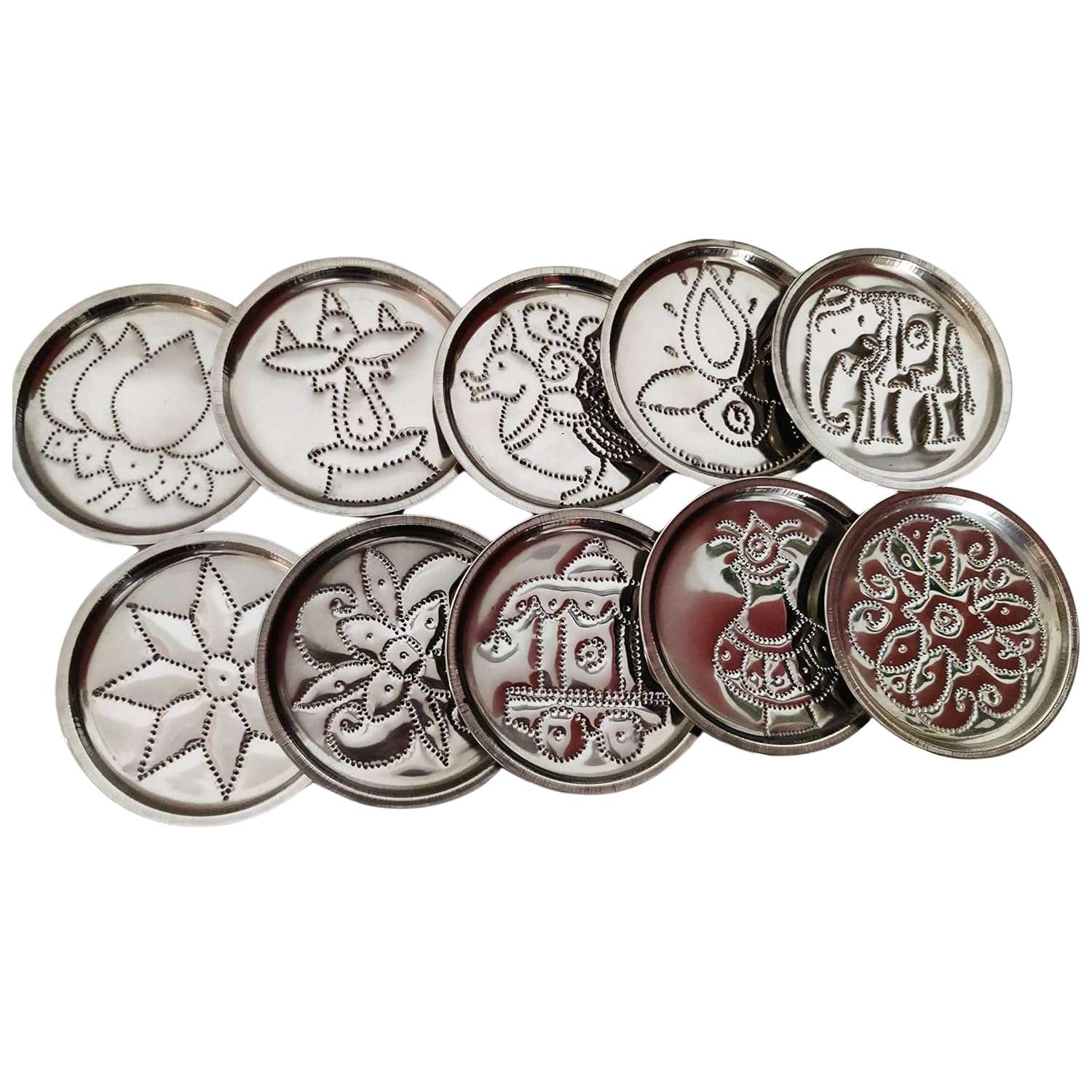 PUJA Celebrations Steel Rangoli Stencil Small, 5 Different Design Draw Making Kit, Kolam, Flower, Mixed Designs Stencils, Material: Steel (4.5 inches) 4