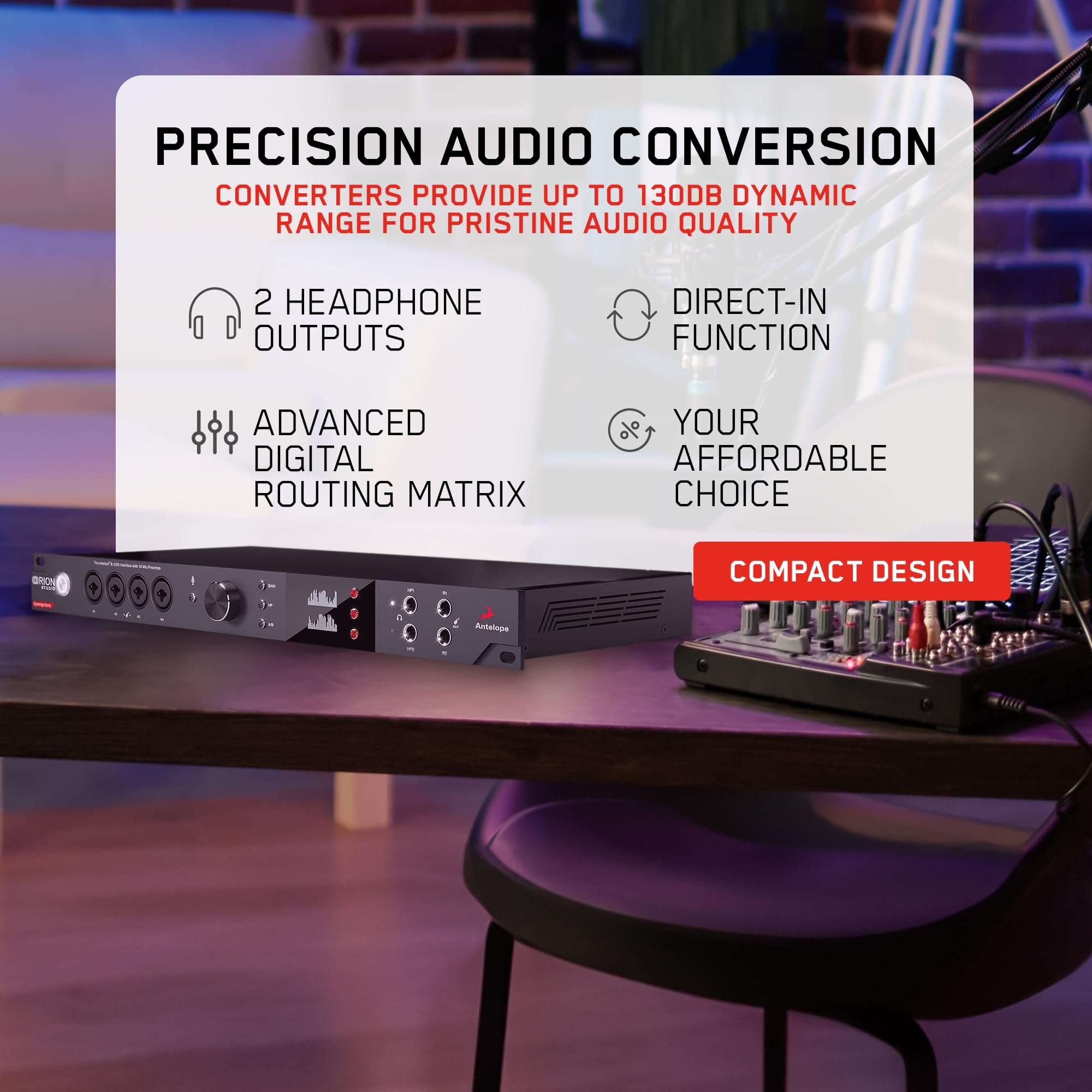 Antelope Audio Orion Studio Synergy Core Professional Digital Audio Interface w/ 12 Preamps & 50 Real-Time Plugins — Thunderbolt 3 Music Recording Studio Interface w/DSP Processing for Mac/Windows 6