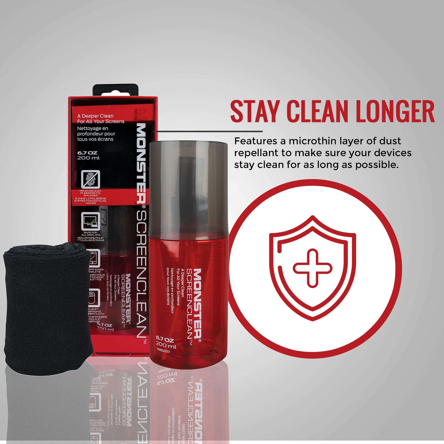 Monster 6.7 oz. Spray Screen Cleaner Kit with Microfiber Cloth for Electronic Devices – Ideal for LED, LCD, OLED, Smart TV, Computer Monitors, Laptops, iPad, and iPhone Screens 3
