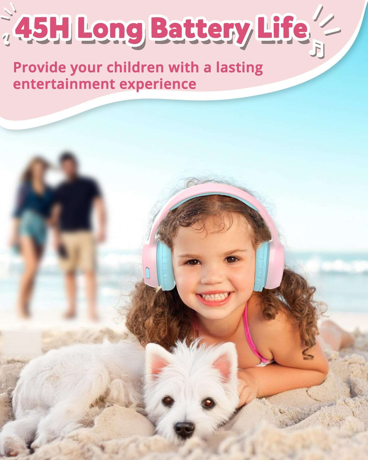 Tronsmart KH02 Kids Bluetooth Headphones Volume Limit 74/85/93dB, 45H Playtime, Bluetooth 5.3, 3.5mm Jack, Foldable, Wireless Headphones with Microphone for School/Travel/Plane (Princess Pink) 3