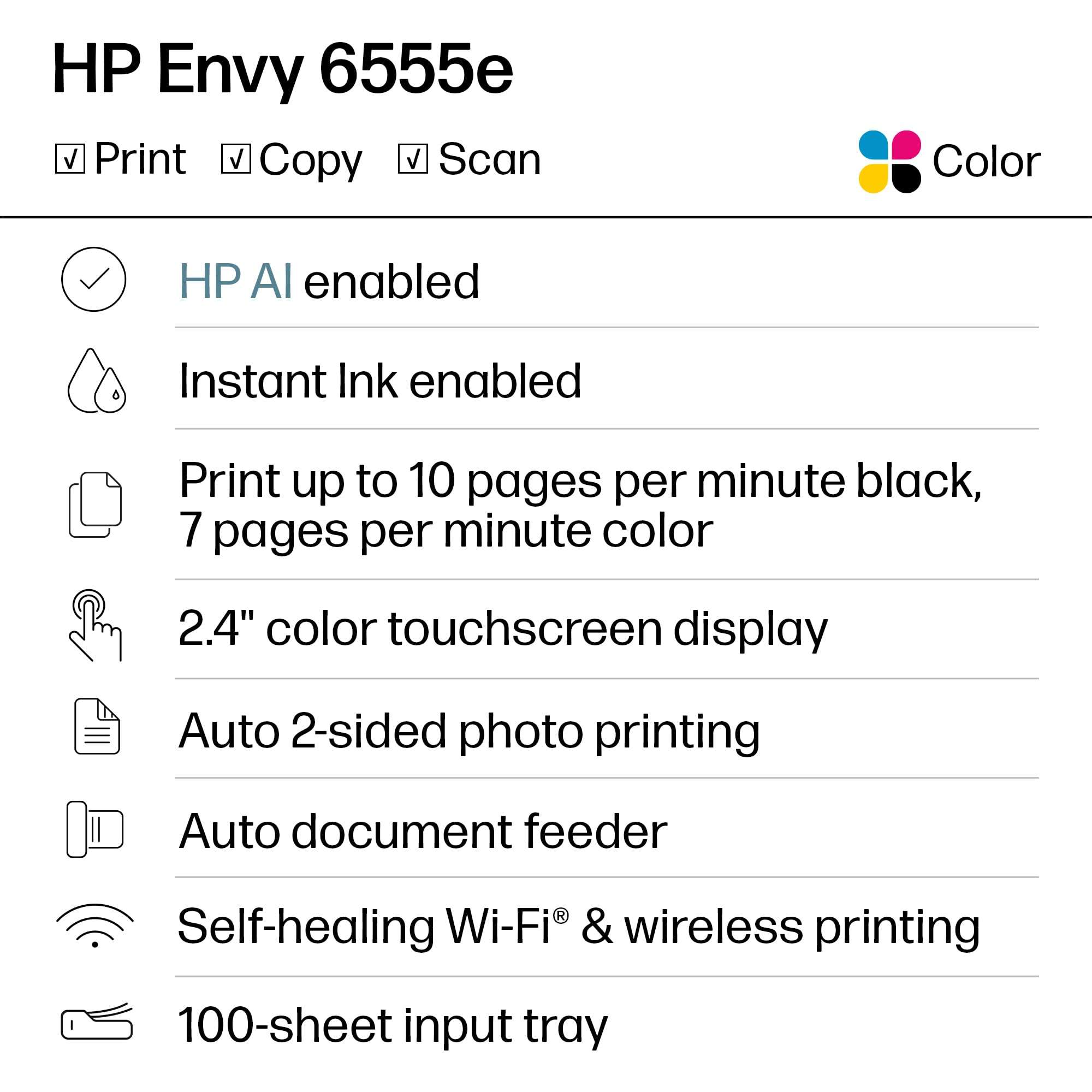 HP Envy 6555e Wireless All-in-One Color Inkjet Printer, Portobello, Print, scan, copy, Duplex printing Best-for-home, 3 month Instant Ink trial included, AI-enabled (714N5A) 2