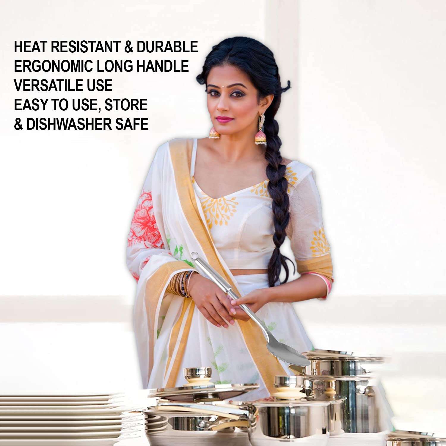 Heart Home Slotted Turner & Spoon|Stainless Steel Serving Set|Nonstick Cooking Set|Utensils Cookware Gadgets for Kitchen|Pack of 2 (Silver) 6