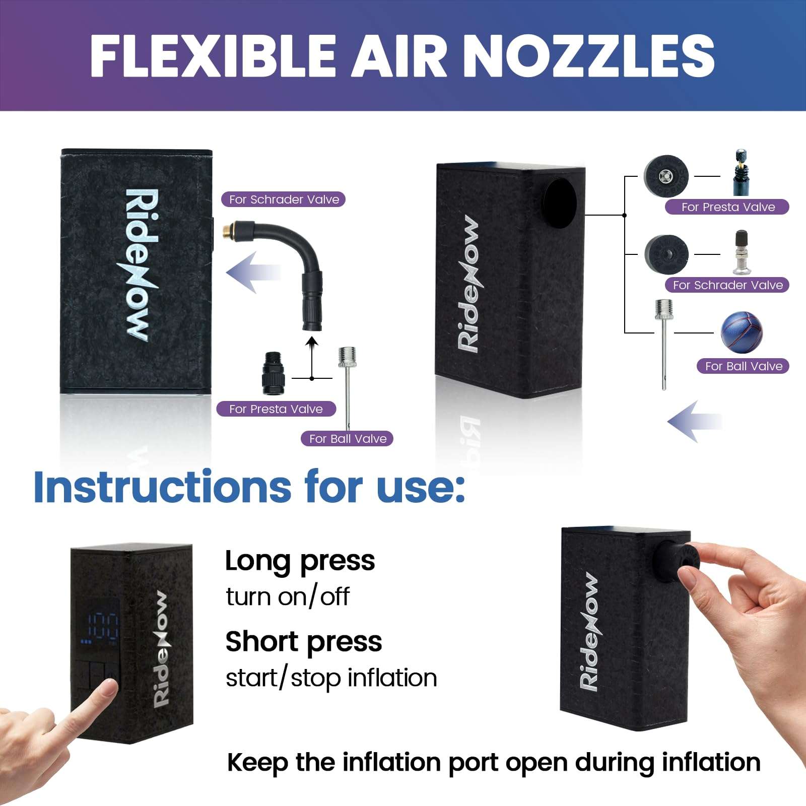 RideNow Mini Bike Pump, Compact Bicycle Pump with Gauge, Max 150 PSI Bike Tire Pump with Auto Stop, Portable Bicycle Pump for Mountain/City/Road Bike with Presta & Schrader Valve, R1MAX 5