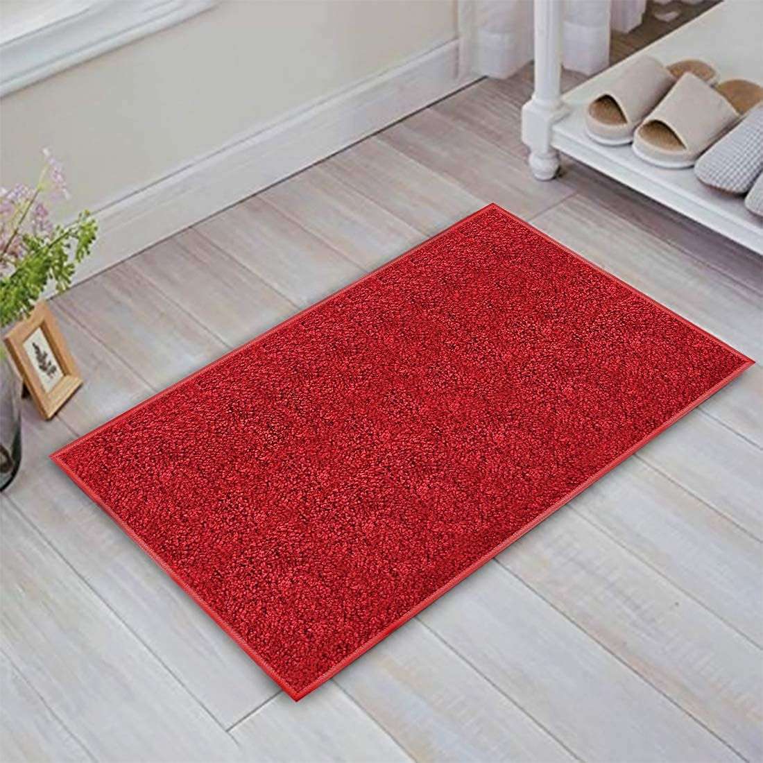 Status. Microfiber Anti-Skid Bath Mat (58 x 38 cm, Red) - Pack of 2