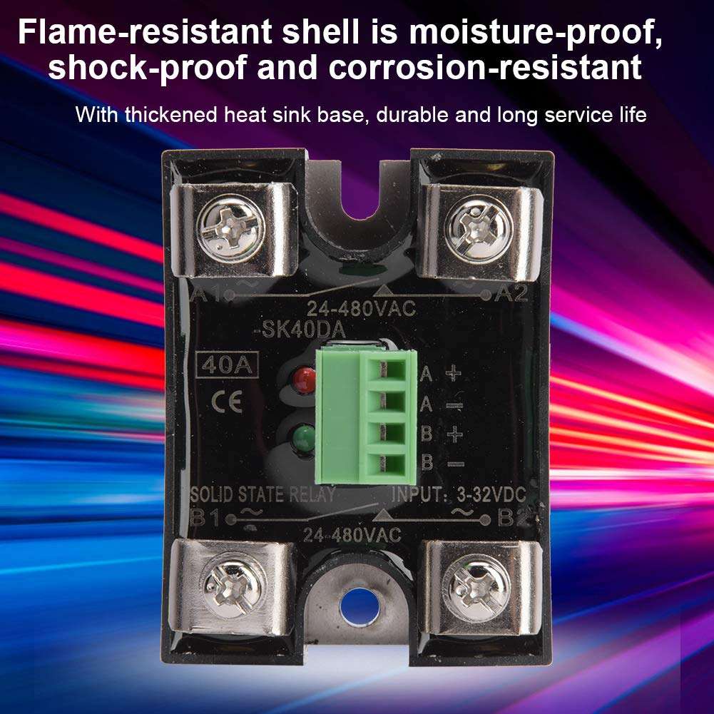 Red + Green DC Control AC Relay Dual DC Control Dual AC Solid State Relay Thermostat Current Control Voltage Controller Temperature Controller(40A(BERM-SK40DA)) 6