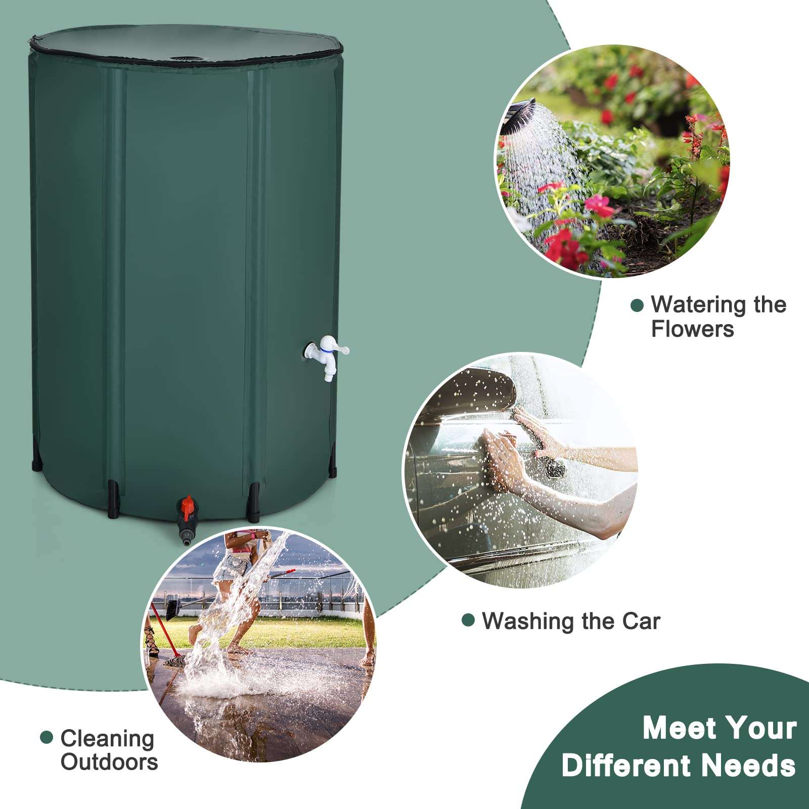Happygrill 100 Gallon Collapsible Rain Barrel, PVC Rain Water Collection Barrel with Spigot Water Storage Container & Top Mesh, Portable Rain Barrels to Collect Rainwater from Gutter for Garden Lawn 5