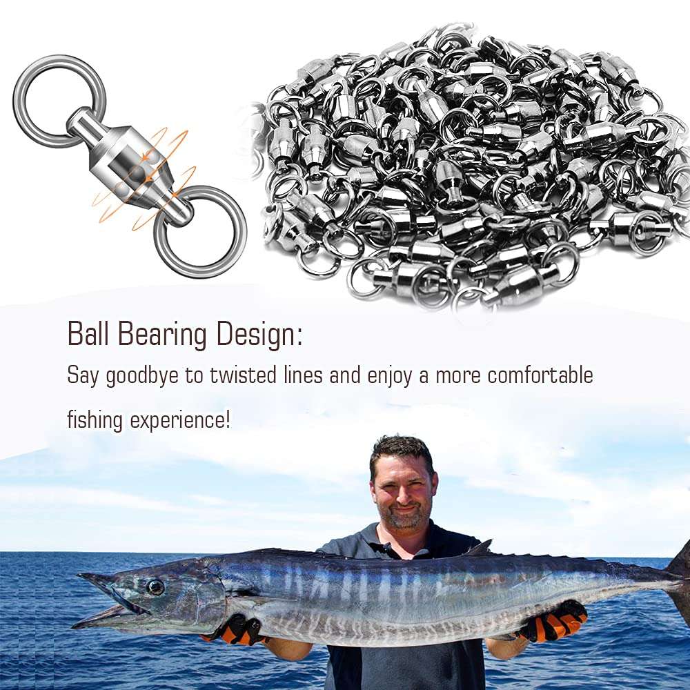 AMYSPORTS Barrel Ball Bearing Swivel Saltwater Stainless Rolling Fishing Swivel Steel High Strength Fishing Swivels Connector Solid Welded Rings Black Nickel 25pcs 31lbs 5