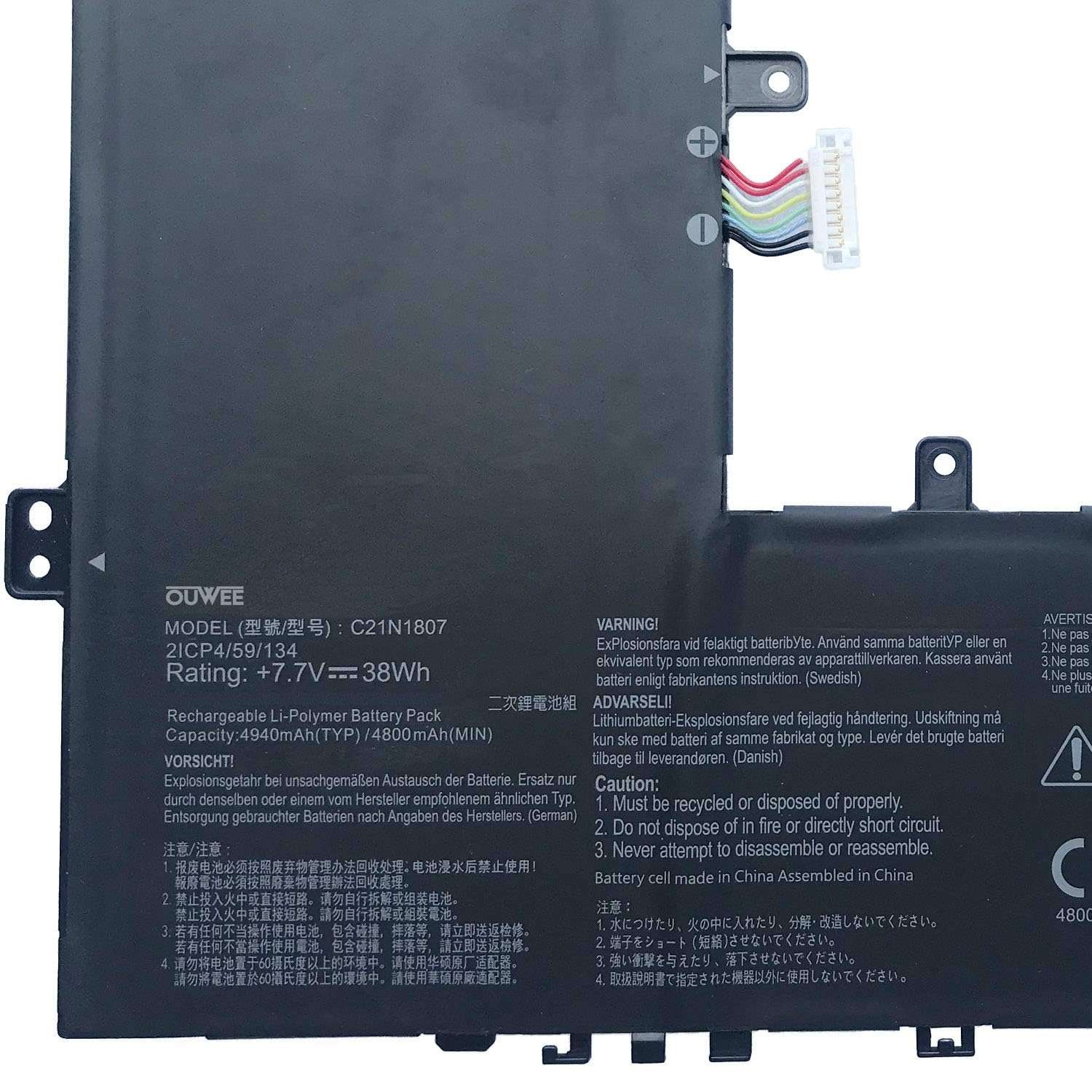 OUWEE C21N1807 Laptop Battery Compatible with Asus C223NA-1A C223NA-1B ChromeBook C223NA-DH02 GJ0025 VivoBook E12 E203NA-FD020TS FD048T FD088T FD026T Series C21PiCH 0B200-03040000 7.7V 38Wh 4940mAh 3