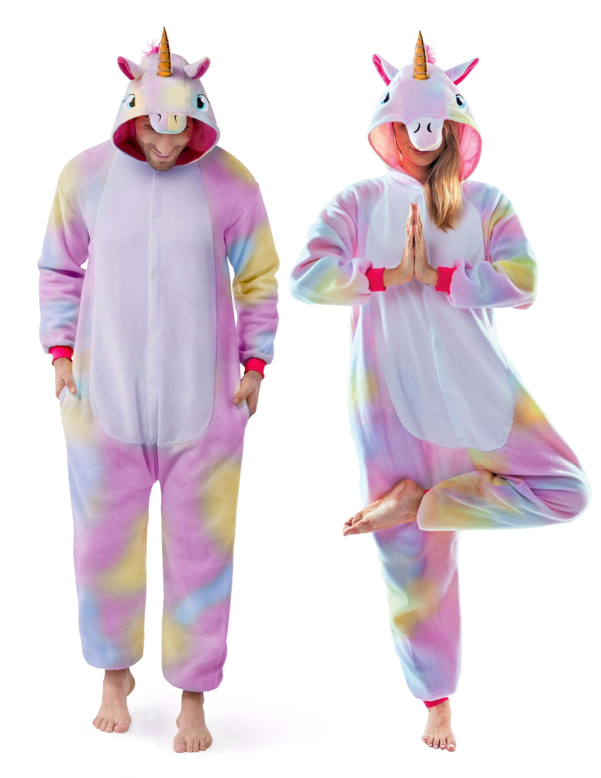 Spooktacular Creations Unicorn Costume, Plush Unicorn Costume Adult Woman, Jumpsuit Costume Halloween Men Sleepwear for Halloween Dress Up Parties, Pink(S)