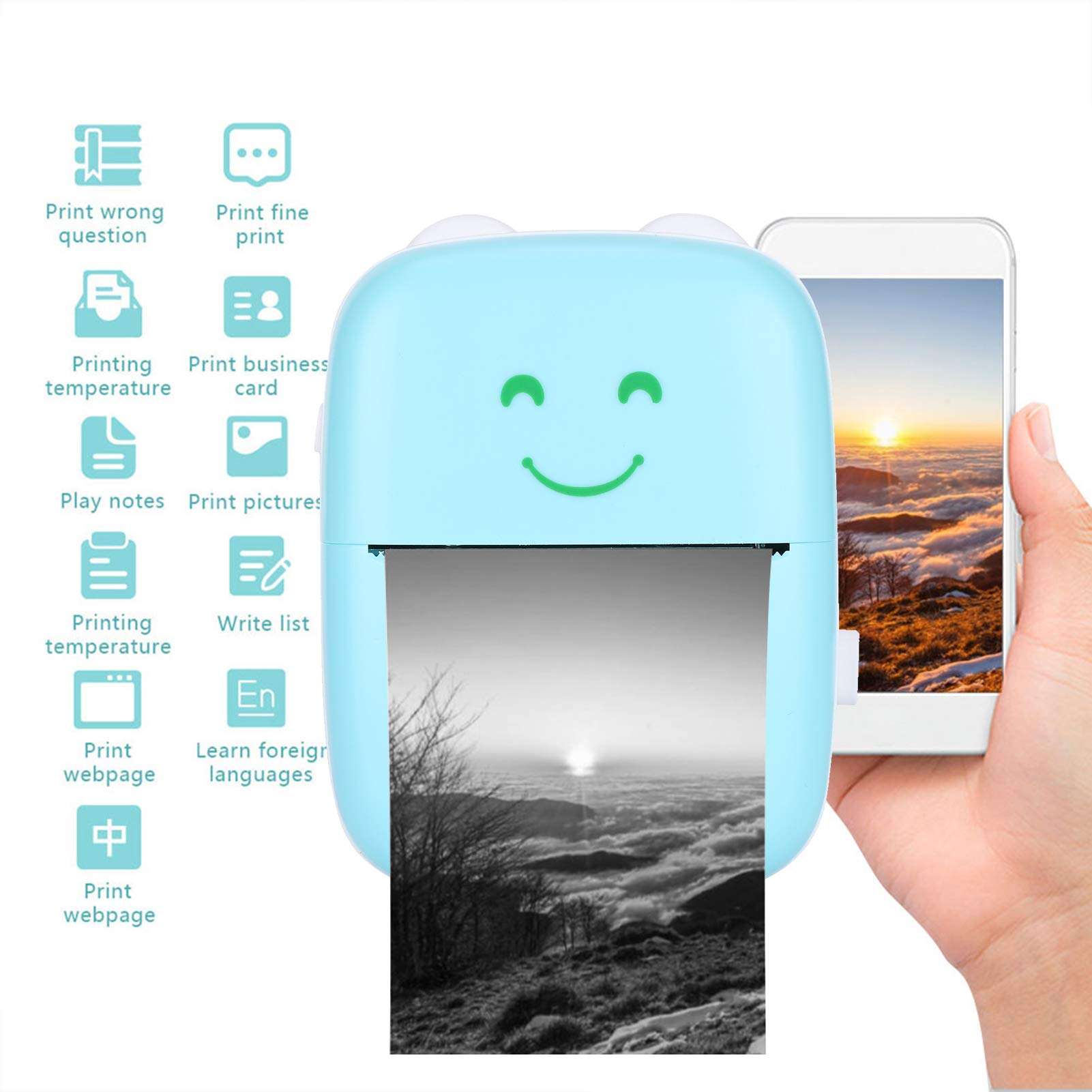 Pocket Printer,Mini Bluetooth Wireless Portable BT Thermal Printer,Mobile Printer Label Photo Printer,Compatible with All Smartphones,for Learning Assistance,Study Notes,Journal,Fun,Scrapbook,Blue 2