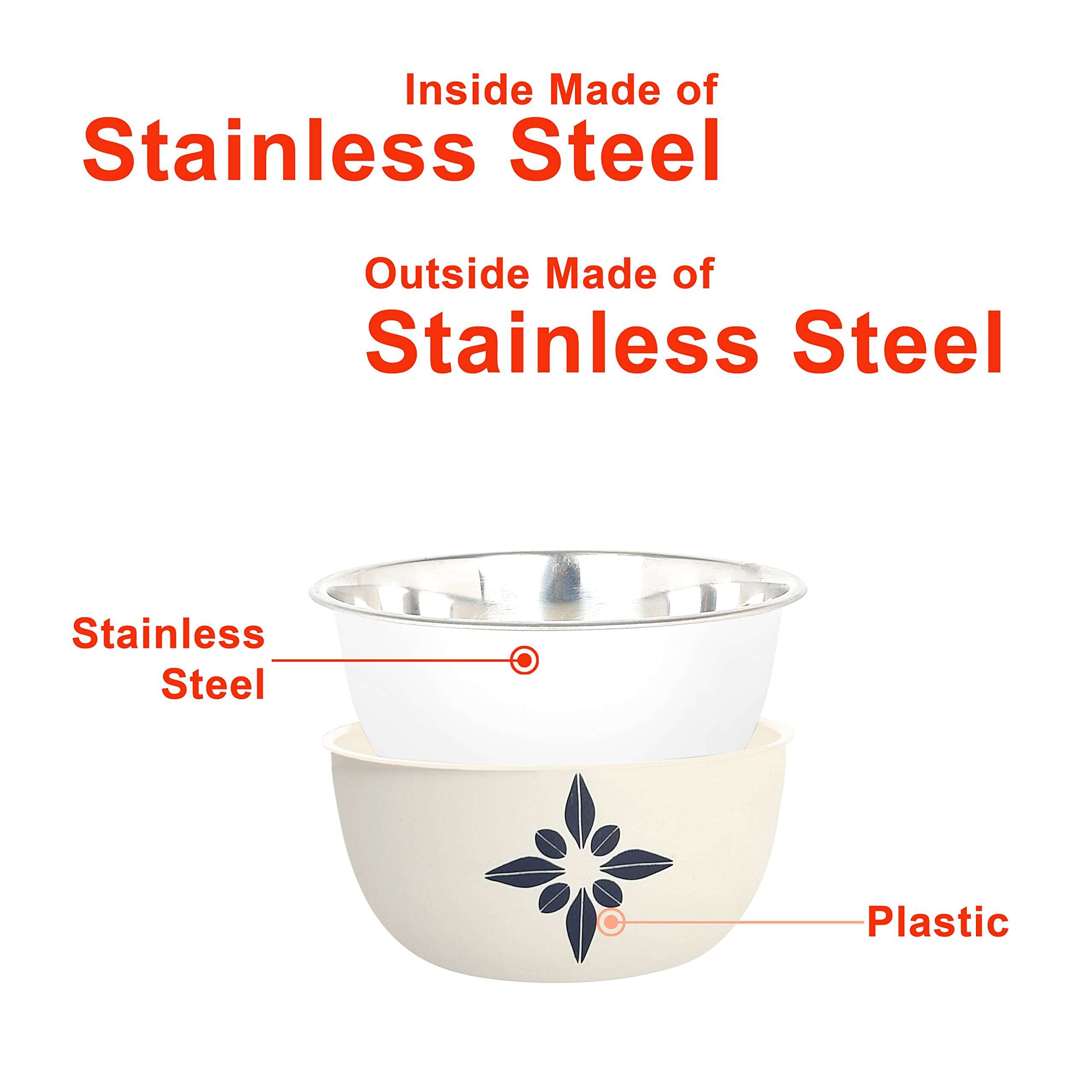 Zaib Stainless Steel Microwave Safe Serving Bowls with Stainless / Snack Serving Containers for office / Food Serving Containers for Kitchen Capacity 1250 ML, 750 ML, 500 ML (Star Sand Brown 3 Classic ) 6