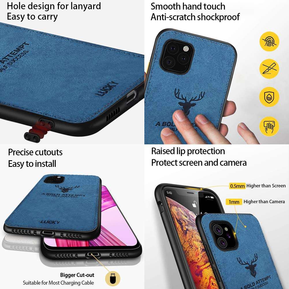 Magnetic Case for iPhone 11 2019,Built-in Metal Plate,Support Magnetic Car Mount,3D Deer Pattern Shockproof Anti-Scratch Soft TPU Edge Fabric Back 360 Protective Cover Case for iPhone 11 6.1'' Blue 6