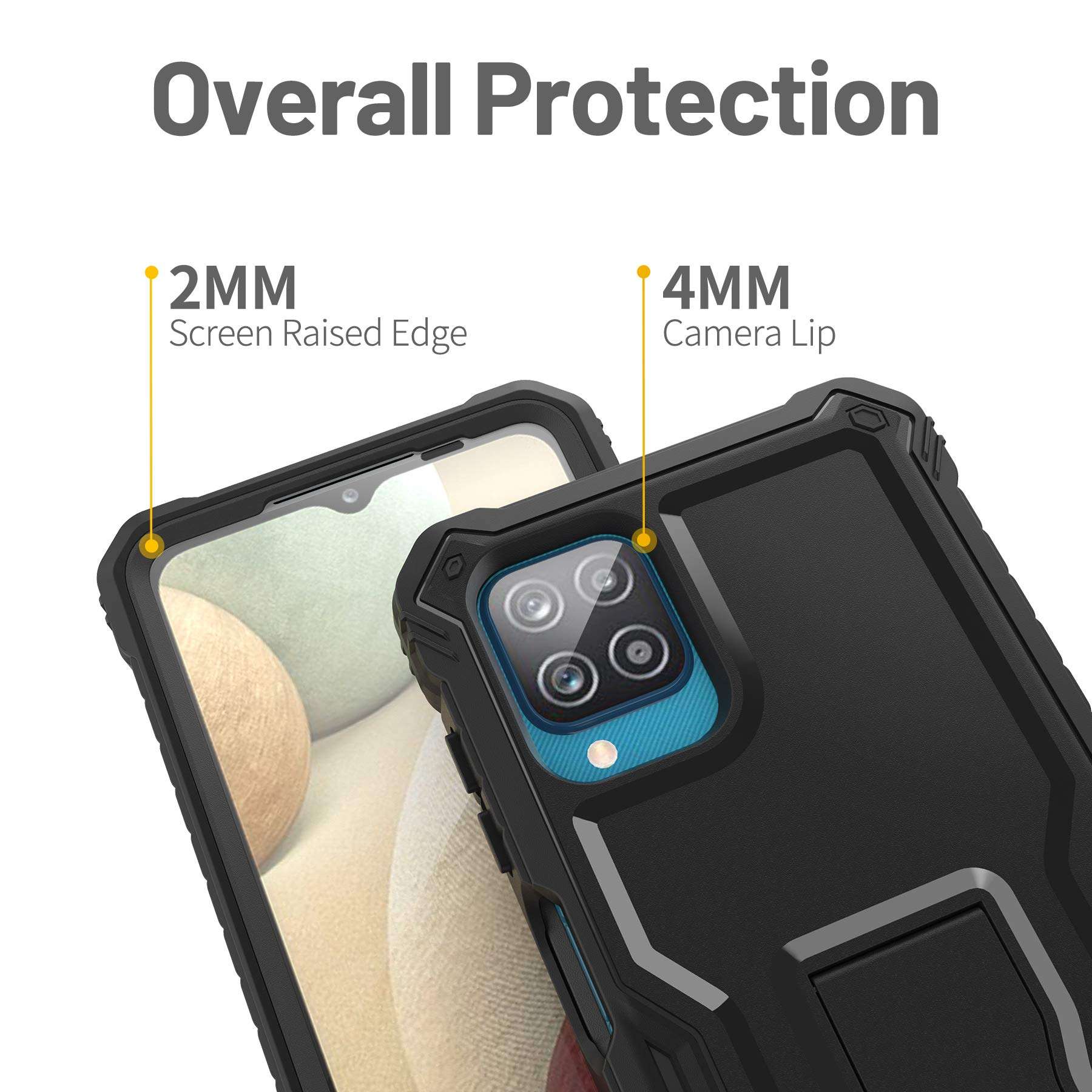 FITO for Samsung Galaxy A12 Case, Dual Layer Shockproof Heavy Duty Case with Screen Protector for Samsung A12 Phone, Built-in Kickstand (Black) 2