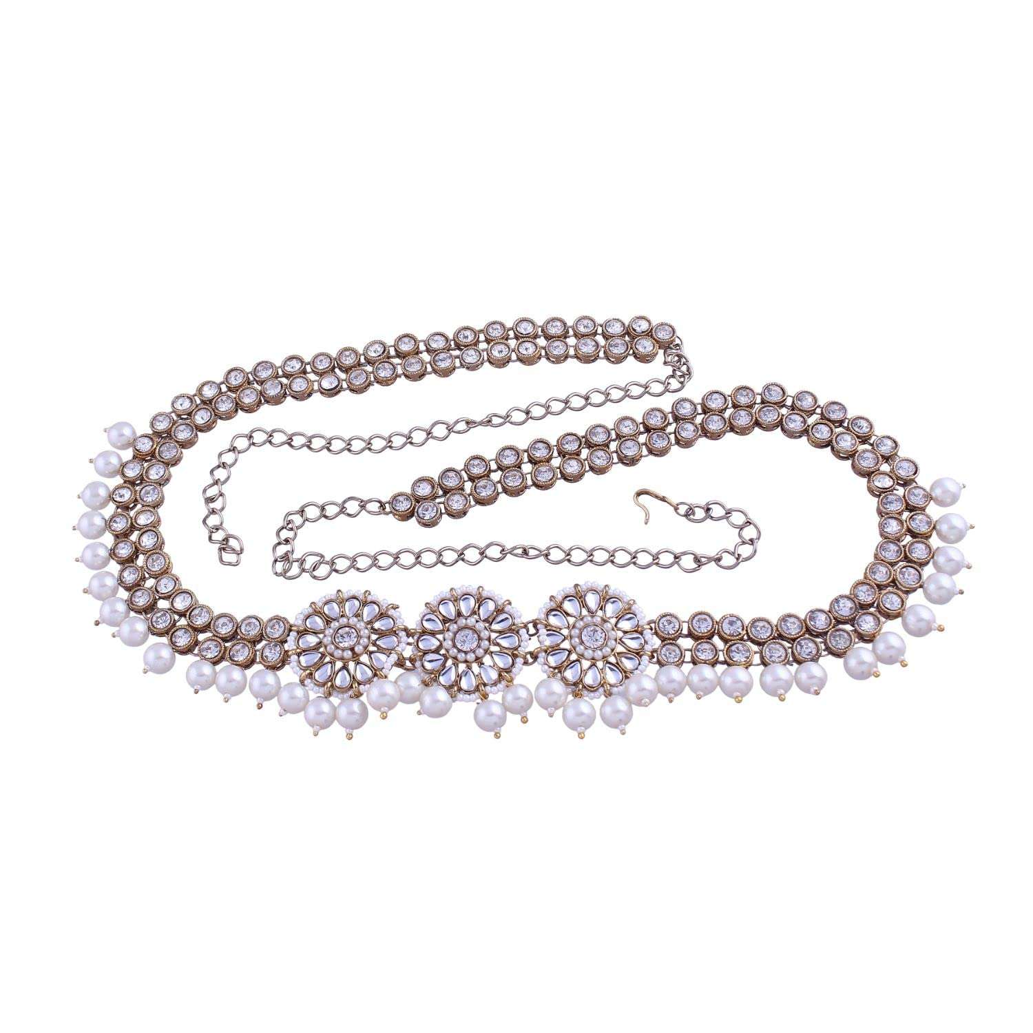 I Jewels 18K Gold Plated Indian Wedding Bollywood Floral Kundan & Pearl Studded Adjustable Kamarband/Belly Chain For Women/Girls (B033W) 1