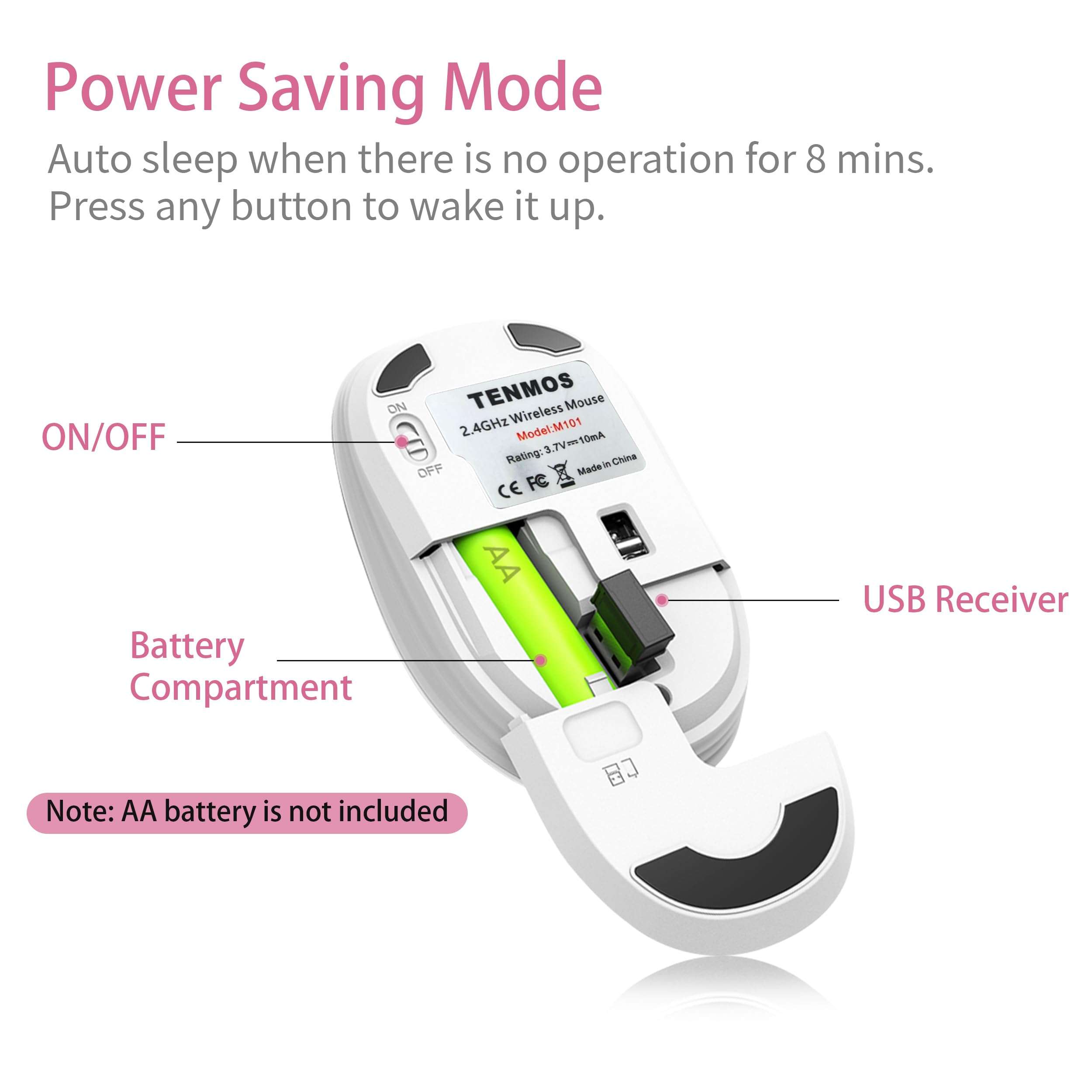 TENMOS M101 Wireless Mouse Cute Silent Computer Mice with USB Receiver, 2.4G Optical Wireless Travel Mouse 1600 DPI for Laptop, Notebook, PC, Computer (Bear) 6