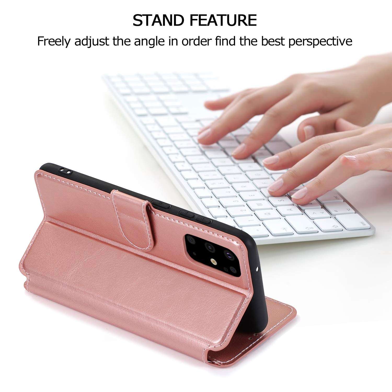 QLTYPRI for Samsung Galaxy S21 Ultra 5G Case PU Leather Flip Case with Card Slots Viewing Stand Magnetic Closure Flip Folio Cover Simple Wallet Cover for Galaxy S21 Ultra 6.8 inch - Rose Gold 3