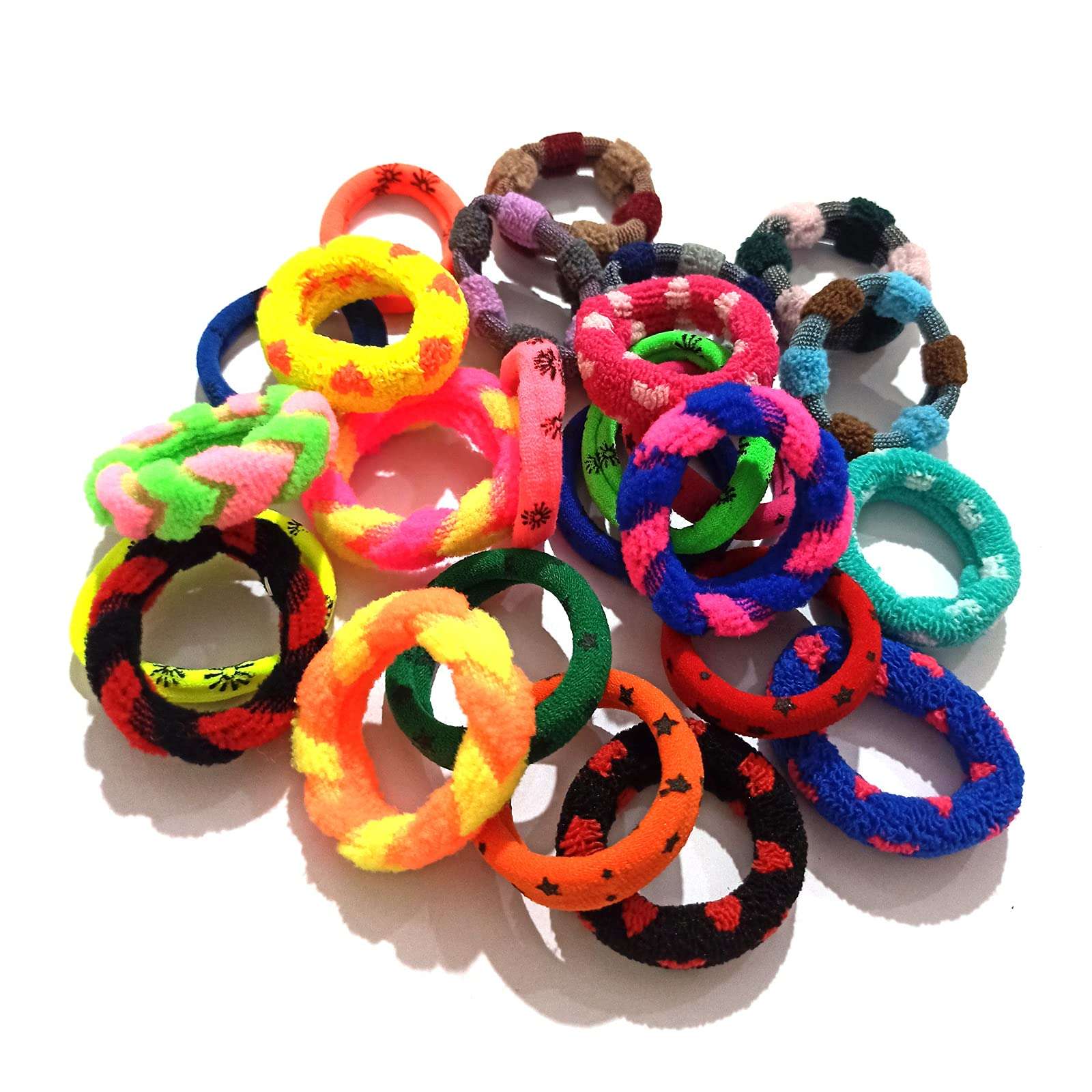 UrbanL (Pack of 25 pieces ) Hair Bands Soft Designer Printed Colorfull Hair Accessories Rubber Bands For Women / Girls ( Colorfull Multicolor )
