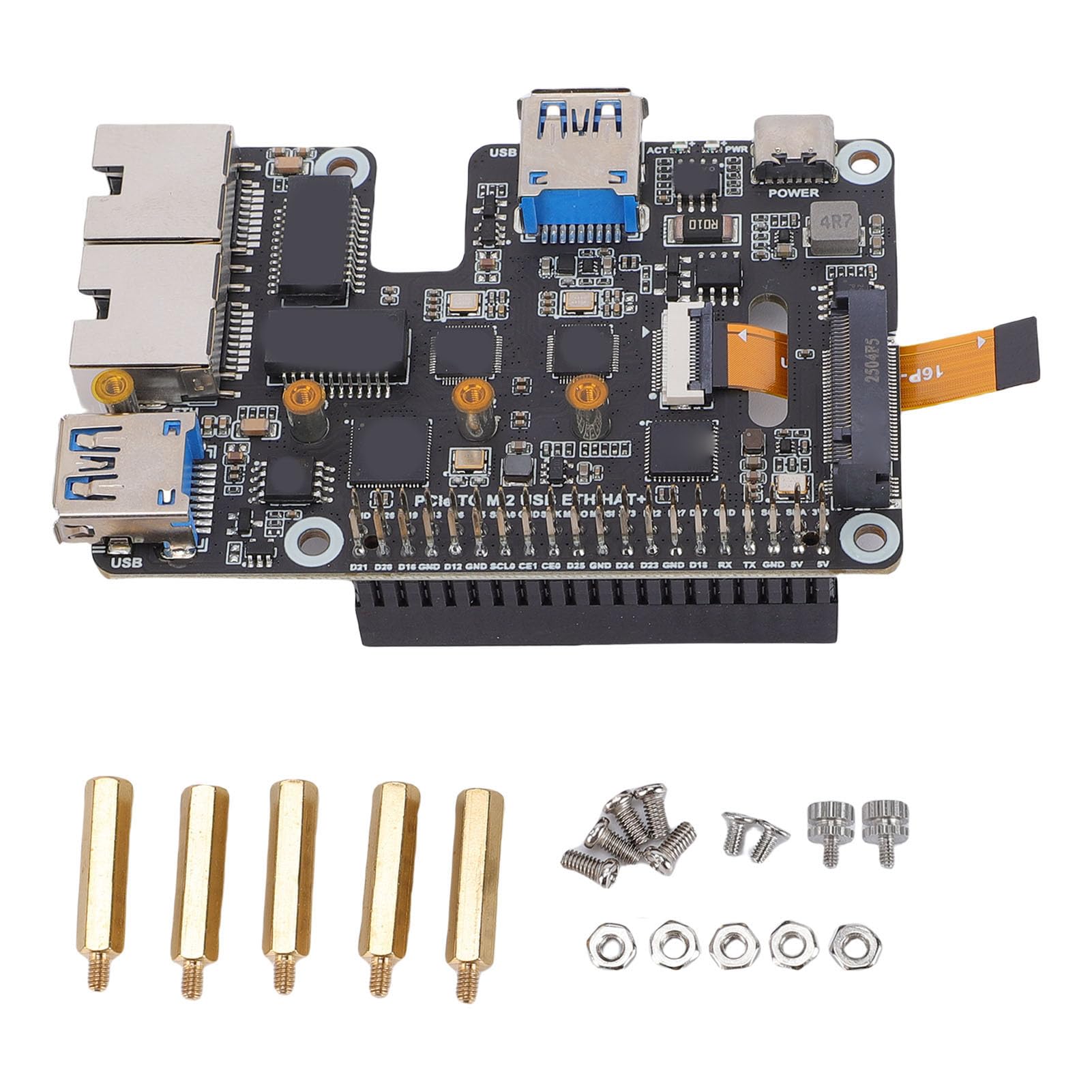 Denash PCIe to USB 3.2 Expansion Card,Gen1 2.5G ETH M.2 NVMe Adapter for NVMe Protocol,M.2 SSD Converter Expands with 2ch USB 3.2 Ports & 2ch Ethernet Ports