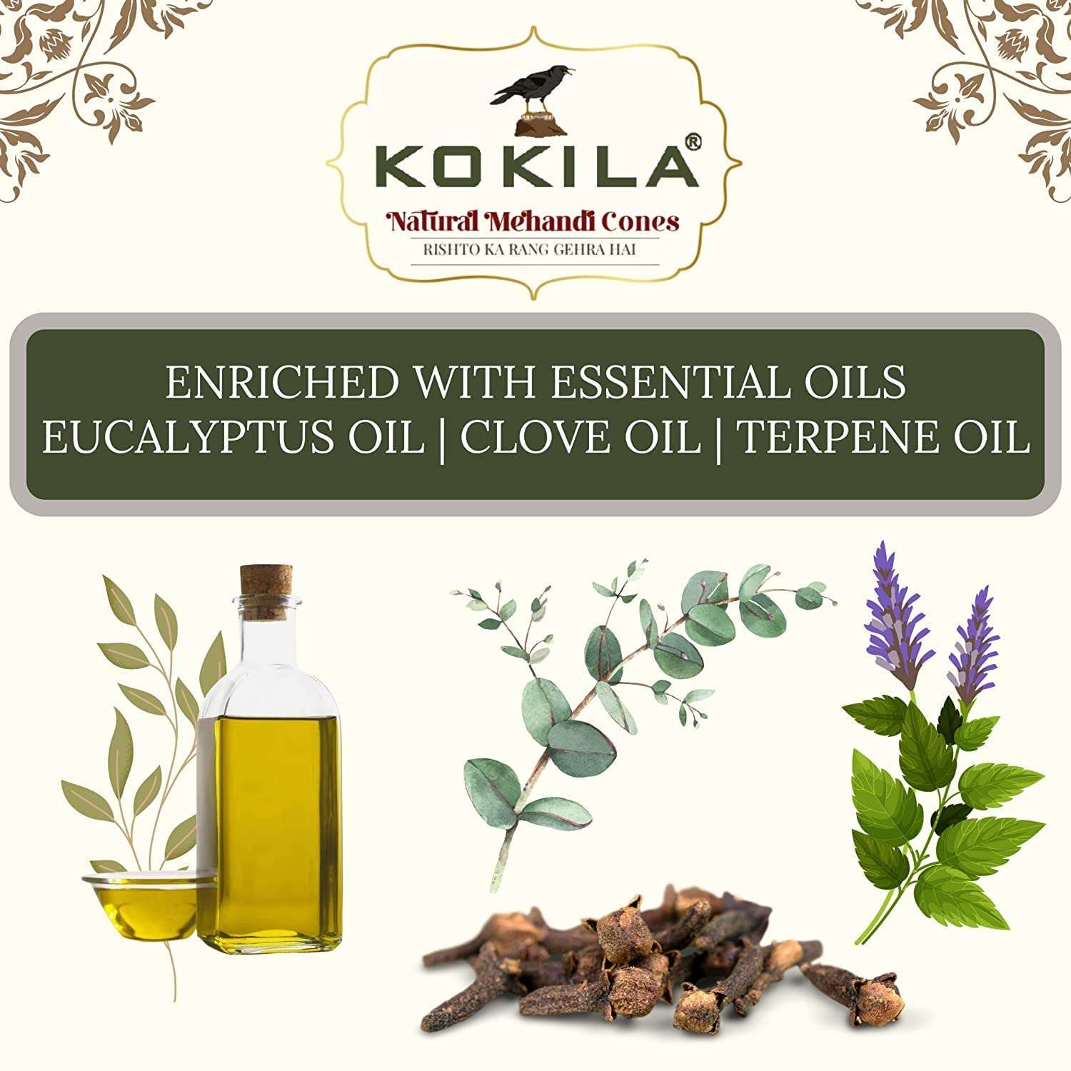 Kokila Natural Mehandi Cones - 3 Box (36 Cones - 25g Each Cone) - Enriched with Essential Oils, Eucalyptus Oil, Clove Oil, Terpene Oil For Richer Darker Color 6