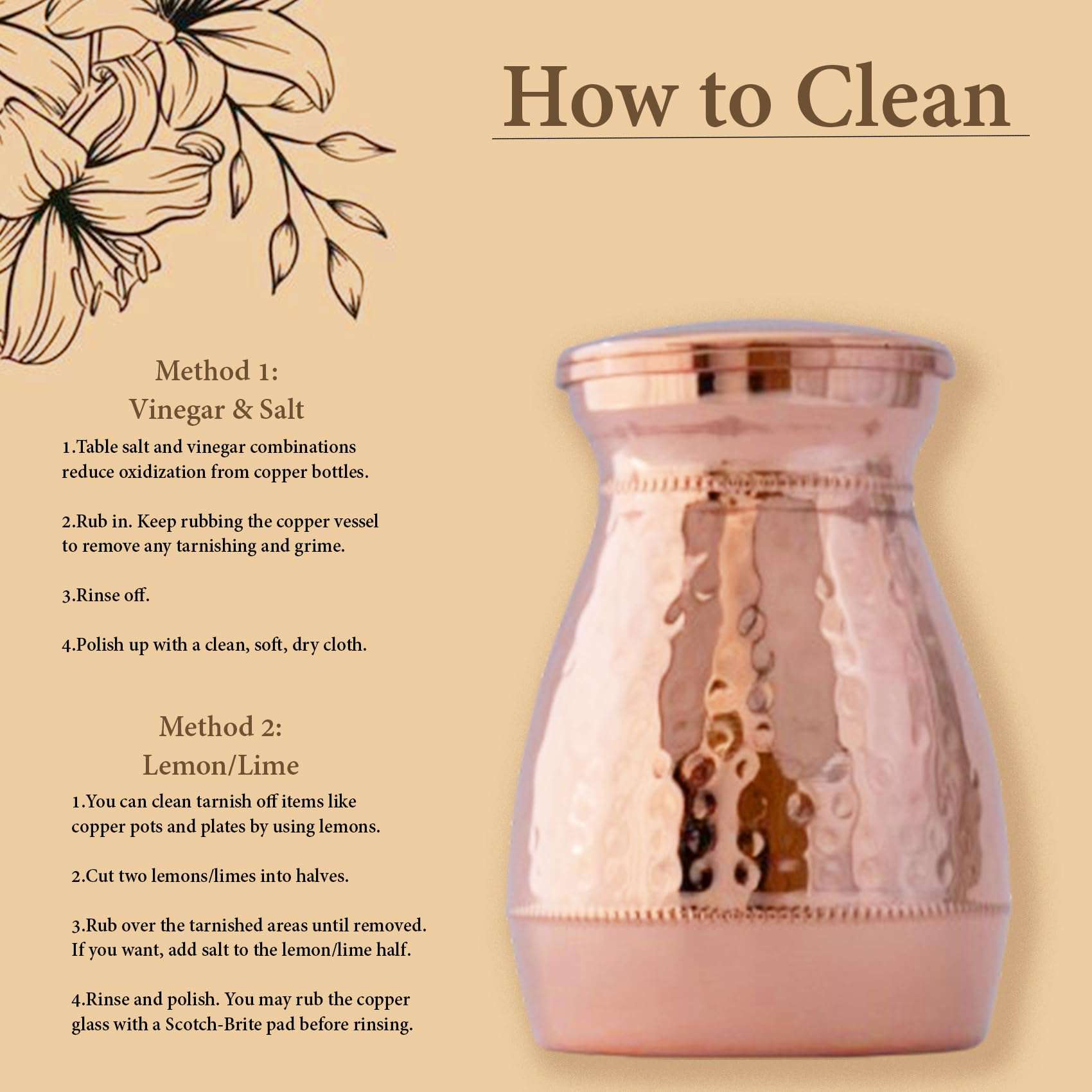 Pure Copper Vedic Bottle/Vedic Jar with Lid (500 ml) | Handmade Hammered Copper Water Storage Pot | Ayurvedic Health Drinkware | Lacquer Coated | 5