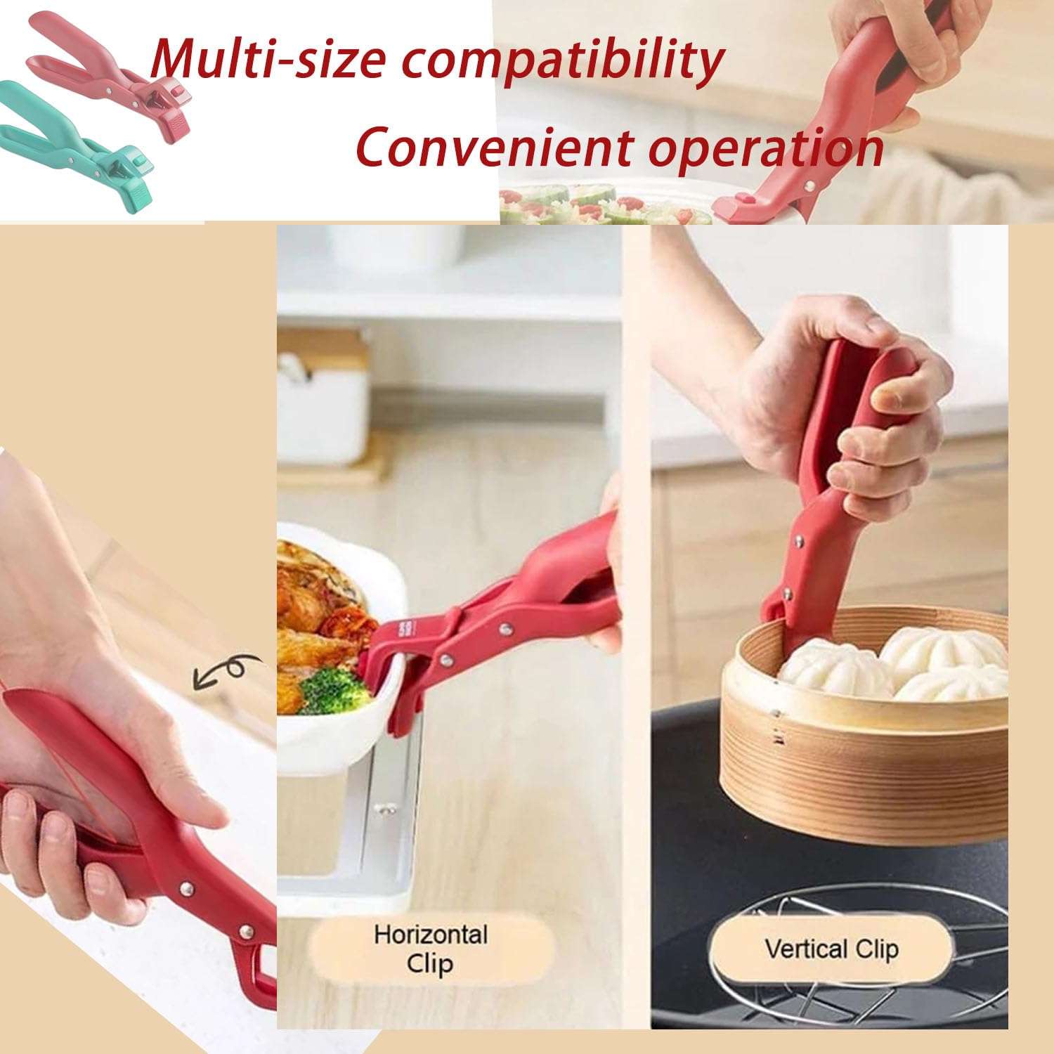 Aetomtins Multi-Function Anti-Scald Bowl Clip for Kitchen, Hot Bowl Dish Plate Gripper Clips Tongs Clamp Holder, Kitchen Silicone Anti Slip Clip 2025 Upgraded Silicone Clip(Red+Green) 6