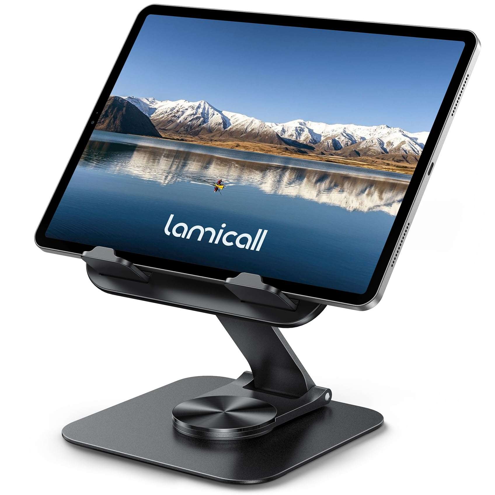Lamicall Adjustable iPad Stand for Desk - [Ultra-Slim Foldable][360°Rotation] Tablet Stand with Heavy-Duty Base, Tablet Holder Gifts for 4.7-13" Devices, 2025 iPad Pro Air Mini, Kindle, iPhone 17 Pro 1