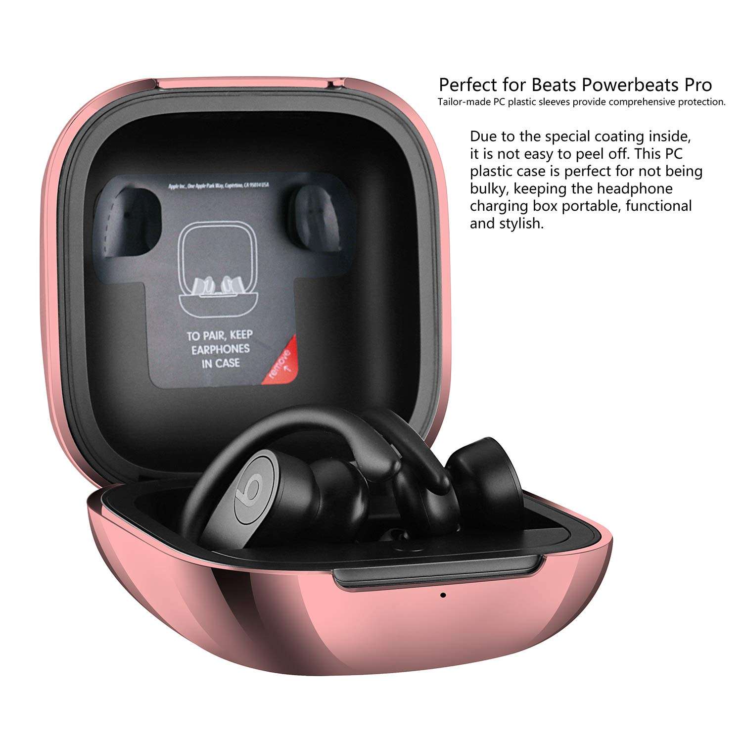 Hanlesi Case Compatible for Powerbeats Pro Case, Protective Case Compatible with Beats Powerbeats Pro Sport Headphones Carrying Case Anti-Lost Shockproof Cover with Carabiner(Rose Gold) 5