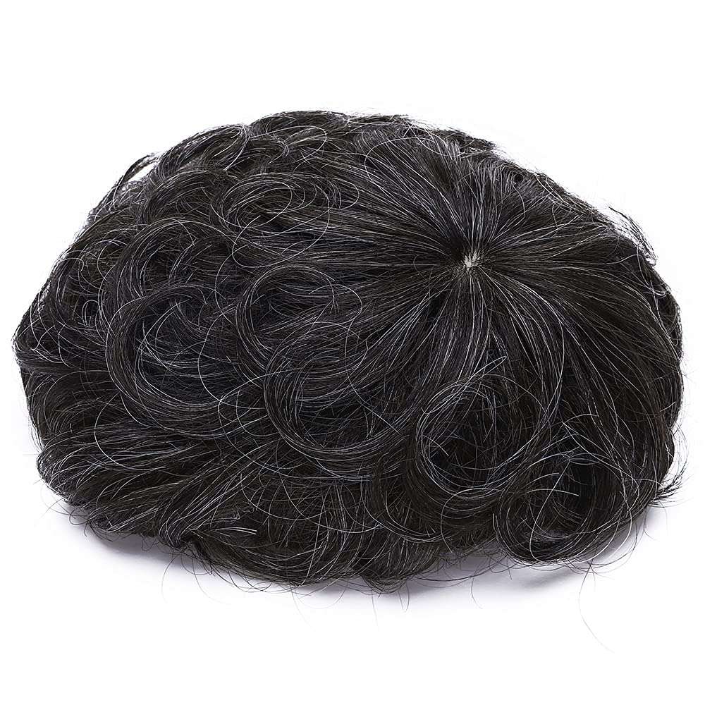 MY-LADY Toupee for Men Hair Pieces Human Hair Topper 6.3"x7.5" Replacement System 150% Density Clip in Hairpiece 90% Natural Black Real Human Hair with 10% Synthetic Gray Hair 3