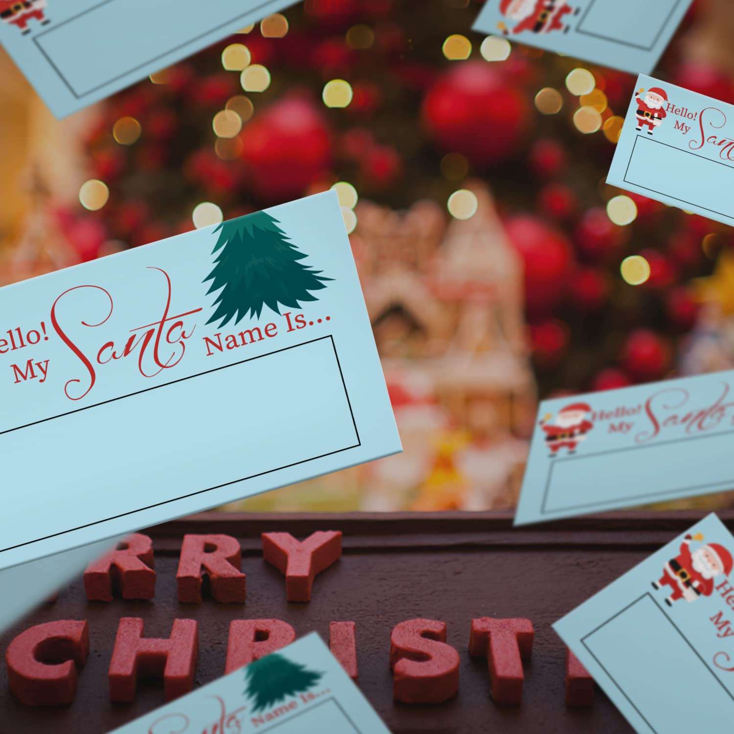 What's Your Santa Name Game, 1 Santa Theme Sign and 50 Name Tag Stickers, Christmas Party Games, Birthday Game for Kids and Adult Parties, Activity Game for Office or Class | JRKP059L 5