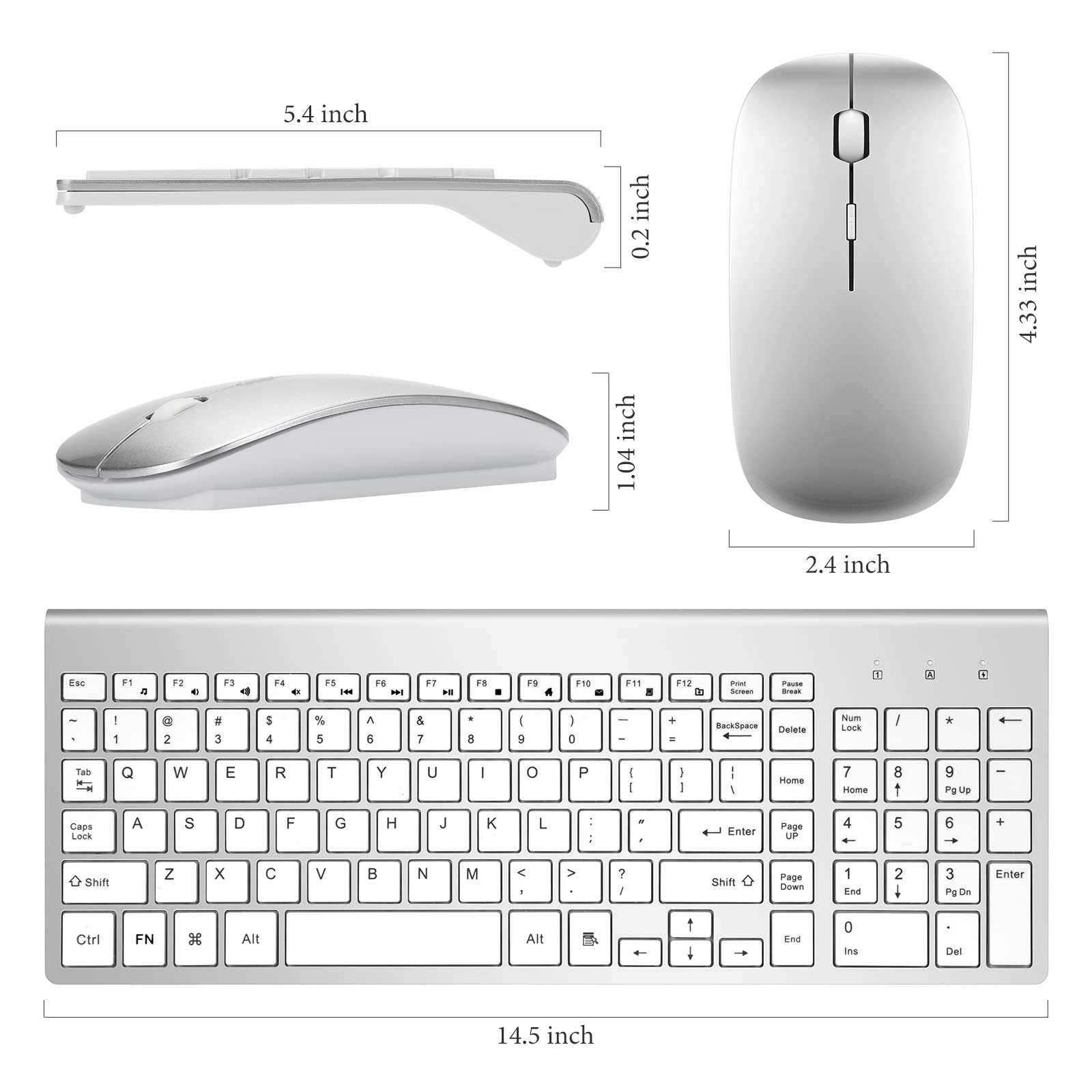Wireless Keyboard and Mouse Set USB 2.4G, Wireless Keyboard Compact, Thin, Wireless Mouse Silent, for Windows, PC laptops, Desktop Computers, Silver Gray Wireless Keyboard and Mouse 2