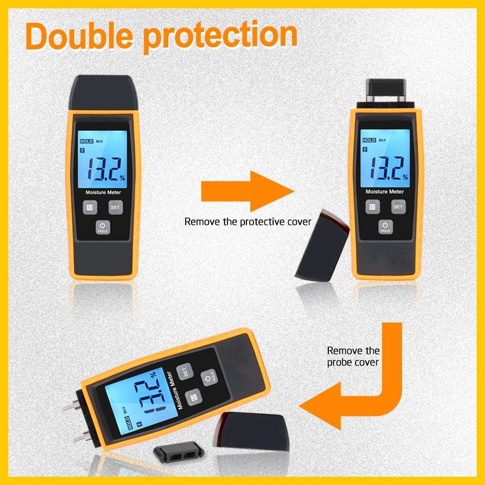 WZCUICAN Moisture Meters Professional Wood Moisture Humidity Meter Digital Tester 0%~80% Two Pins Large LCD Display with Back Light Temperature 660 5