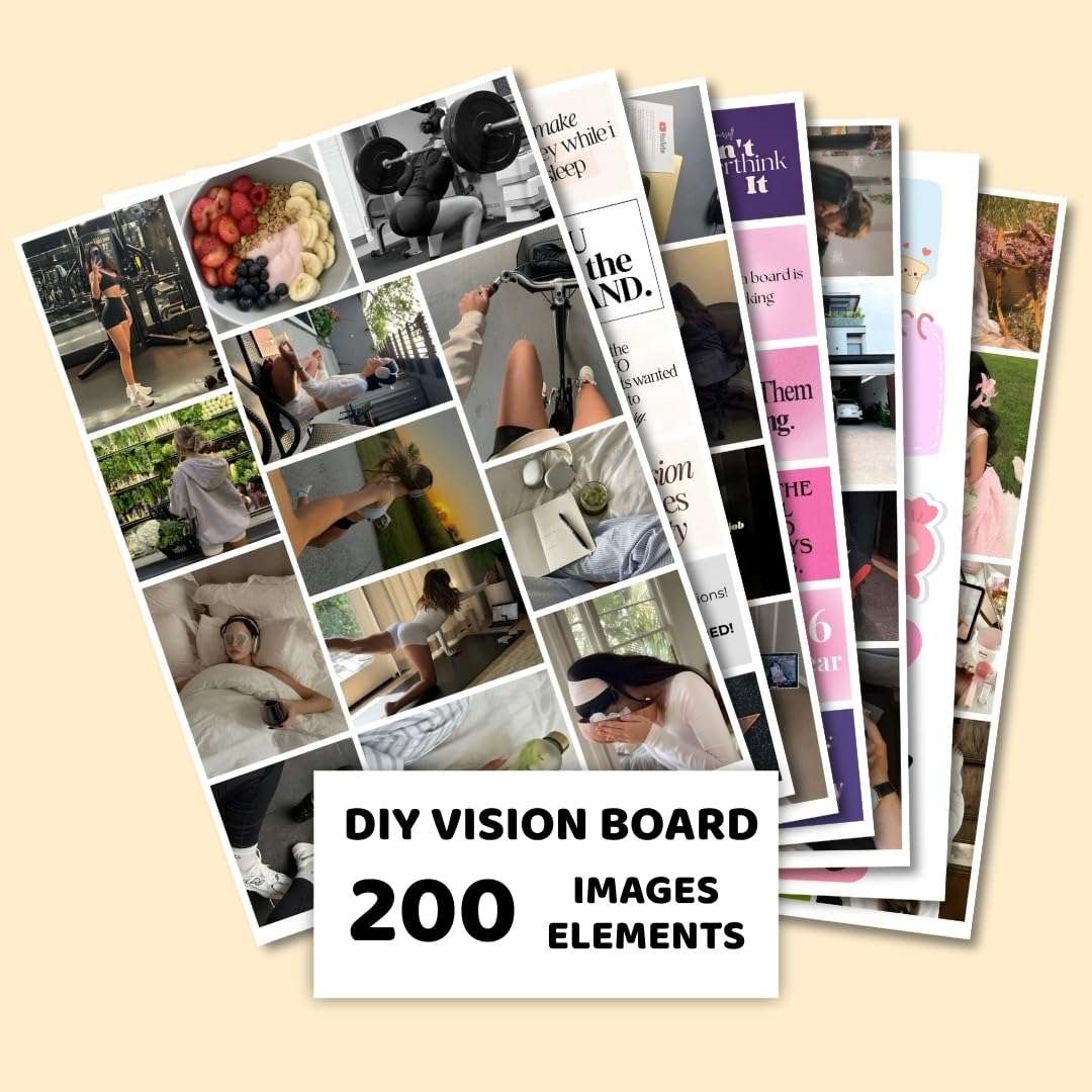 Manifestation Poster | 2026 Vision Board Supplies (200+ Elements, 12 A4 Sheets, A4 Board with Hook) Aesthetic | Life Goals Quotes Daily Affirmations for Women | Manifestation Posters | Manifest Dream Life Poster for Wall 1