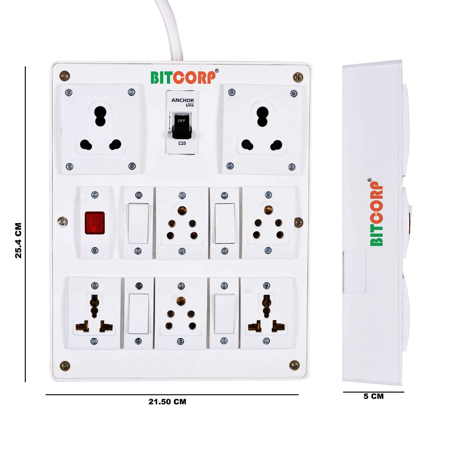 BITCORP Extension Cord(3500W) 6A 16A 20A Spike Guard Thermal Protection 4 Way Multi Outlet 3 Pin 2 Switch Power Cord With 2 Meter Long Wire Cable Suitable For Small&Heavy Duty Appliance,220 Volts 2