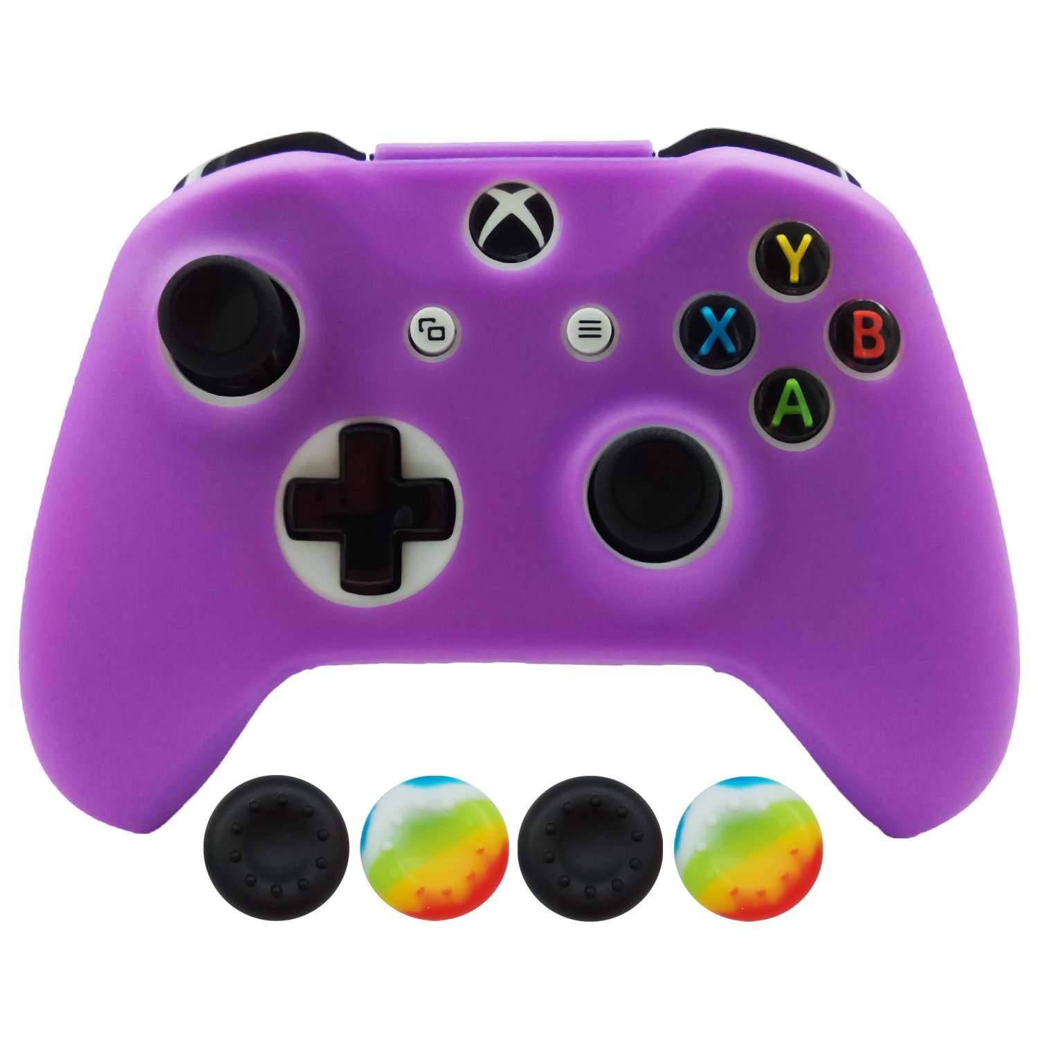 Hikfly Silicone Controller Cover Skin Protector Case Faceplates Kits for Xbox One X/One S/Slim Controller with 4pcs Thumb Grips Caps(Purple) 1