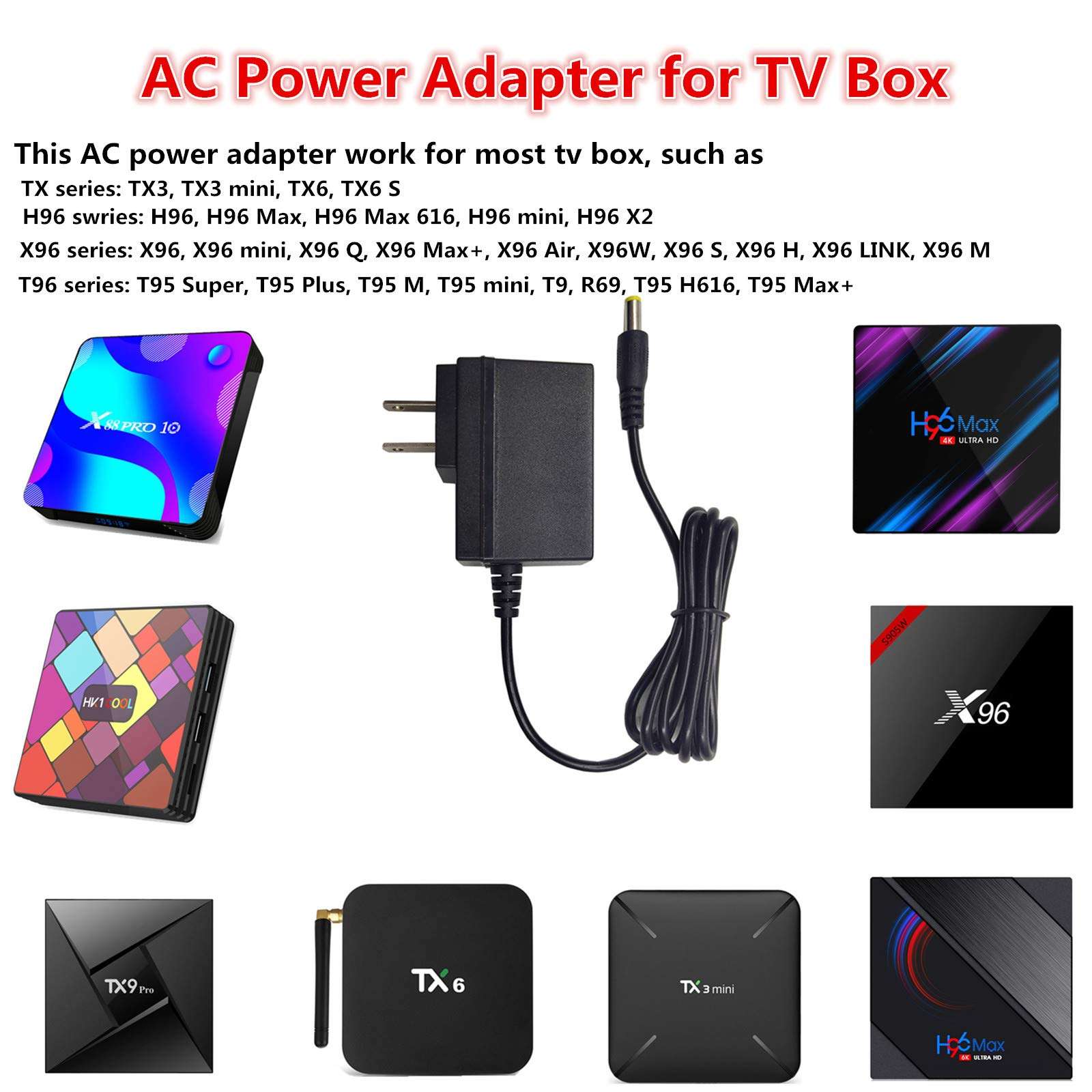 AC Power Supply for TV Box Original Android TV Box US Plug AC Power Adapter Wall Charger Cable Cord 100-240V to 5V 2A DC Connector Jack 5.5mm x 2.1mm 3