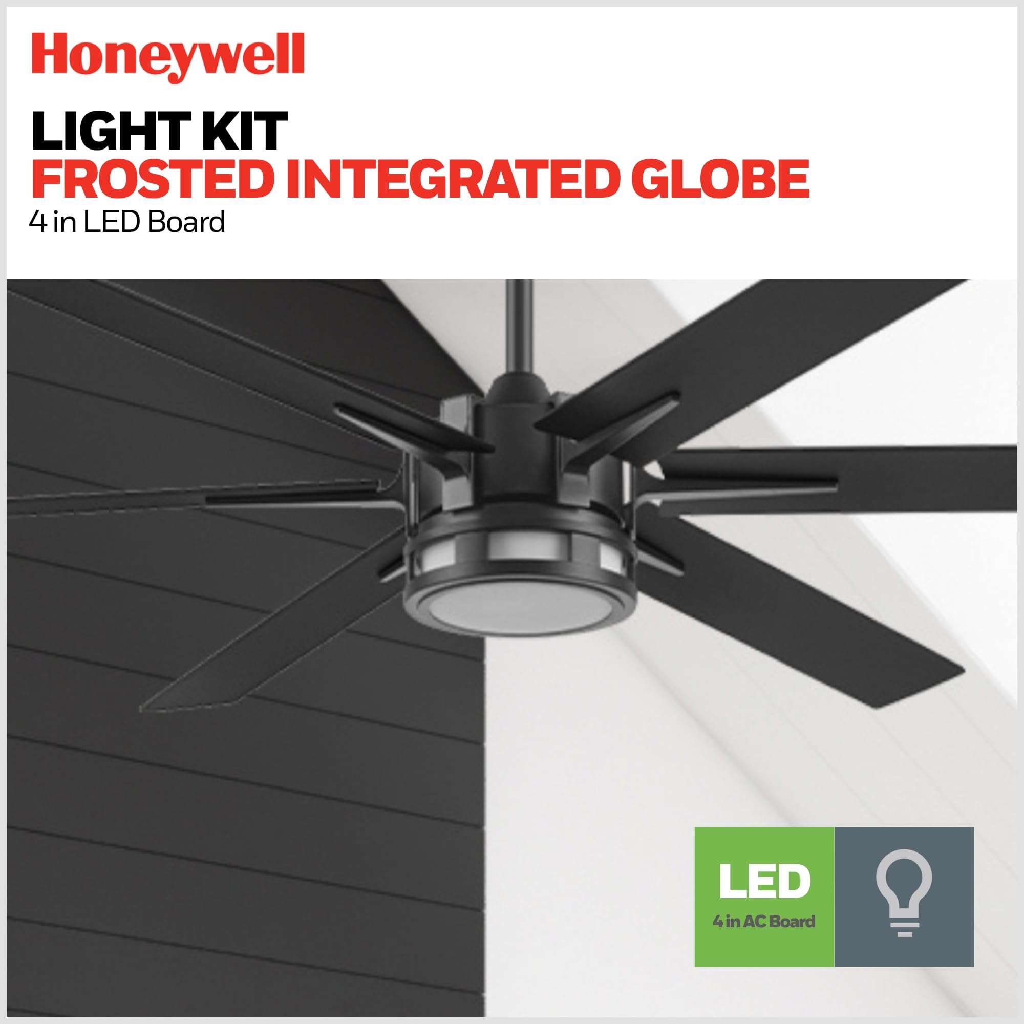 Honeywell Ceiling Fans Kaliza Modern 60 Inch Ceiling Fan with Light, LED Fan with Remote Control, Indoor Fan, 6 Contemporary Blades, Black 6