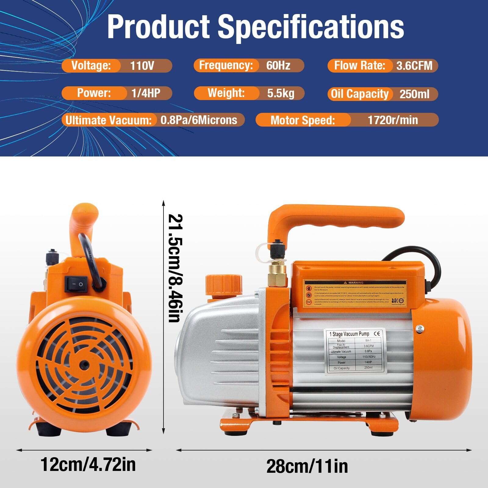 BACOENG 2QT Vacuum Chamber and 3.6CFM Vacuum Pump 6