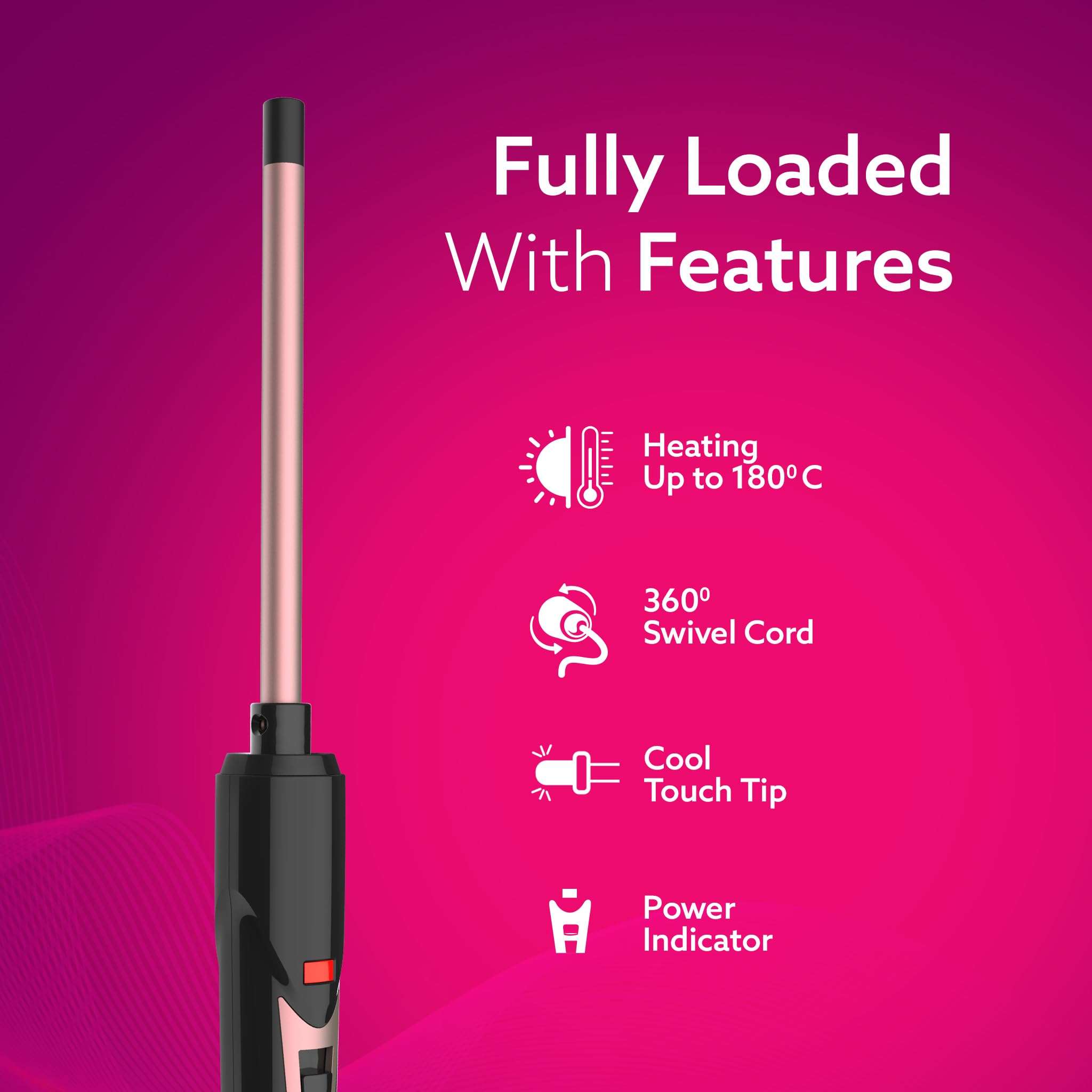AGARO Round Chopstick Curler, With 10 MM Barrel, Rod, Tong, Chopstick Round Hair Curler, Ceramic Coated Plates, Cool Touch Tip, Fast Heating, For Men Women, Maggie Curl, Styling (HC7017, Rose Gold & Black). 5