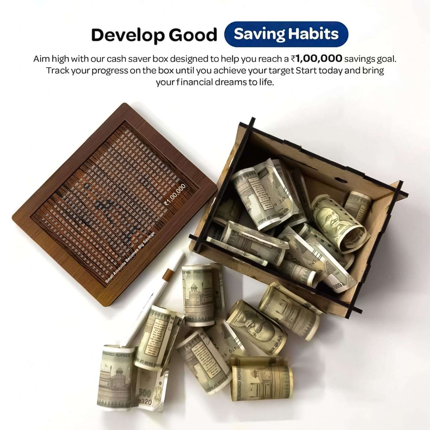 Wooden Coin Piggy Bank for Kids, Money/Piggy Bank, Carved Coin Box, Savings Challenge Box, Money Saving Box for Adult, Money Save Box, Gullak Savings Box, 100000 Money Saver 4