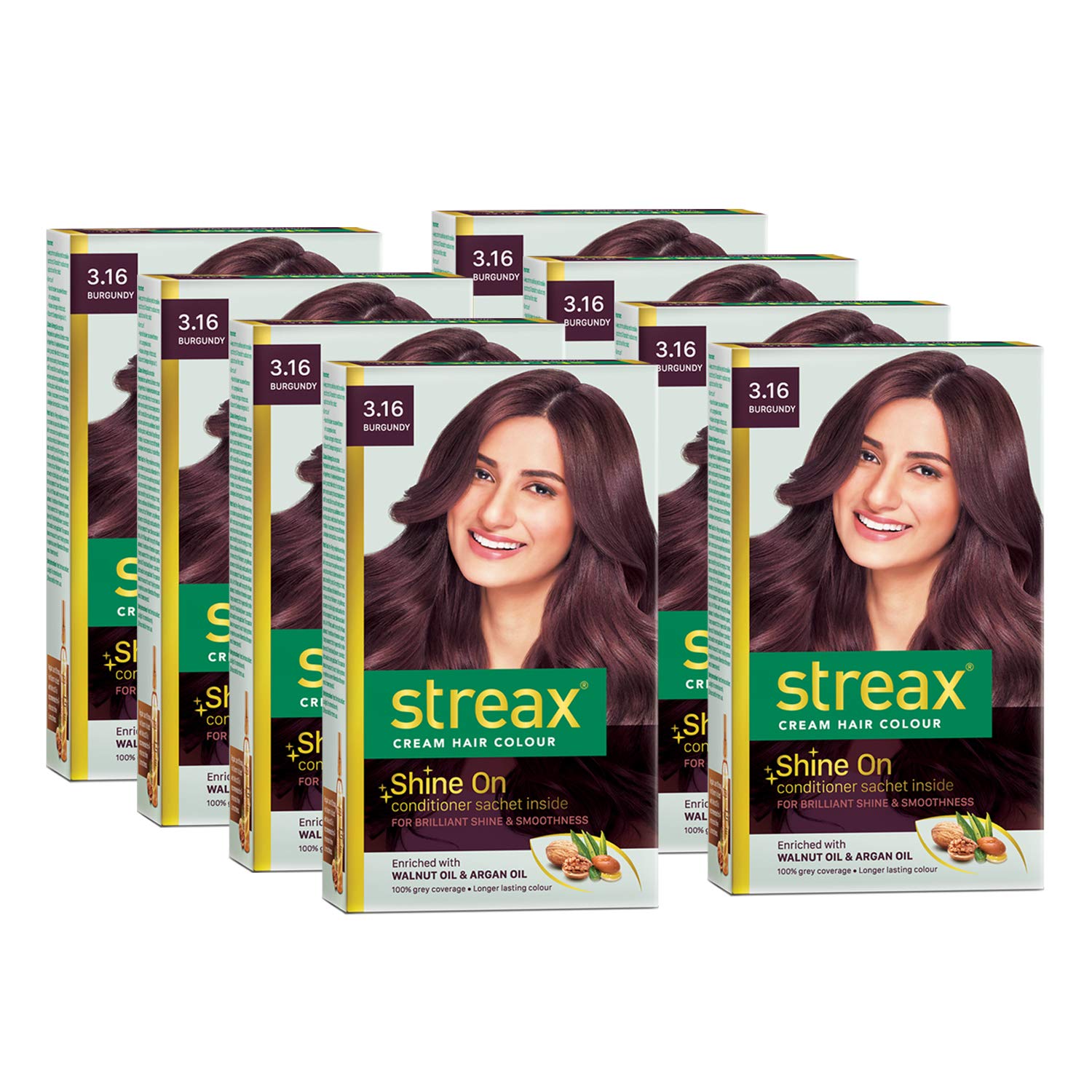 Streax Cream Hair Color for Unisex, 60ml - 3.16 Burgundy (Pack of 8)