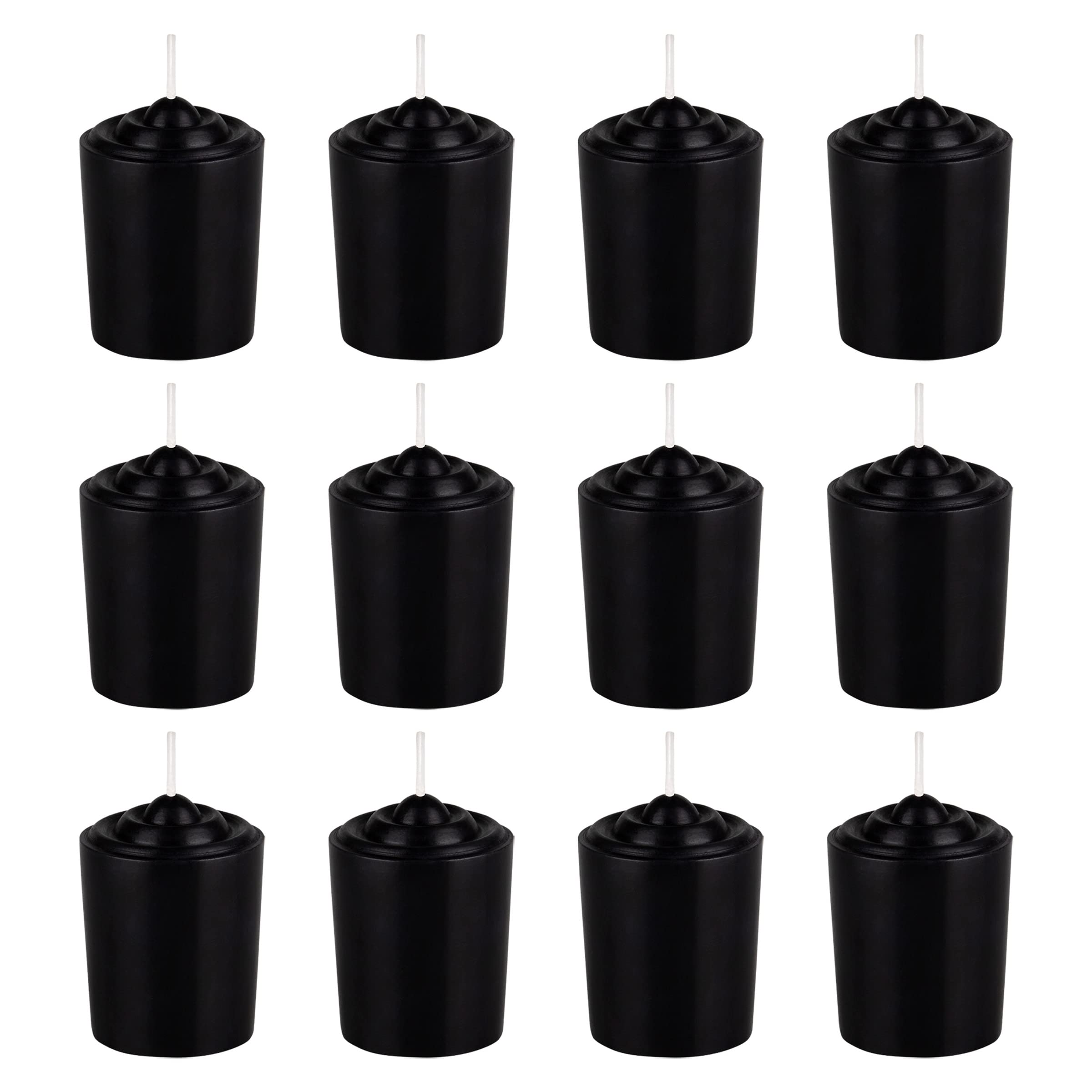 Mega Candles 12 pcs Unscented Black Votive Candle, Hand Poured Wax Candles 15 Hours 1.5 Inch x 2.25 Inch, Home Décor, Wedding Receptions, Baby Showers, Birthdays, Celebrations, Party Favors & More 1