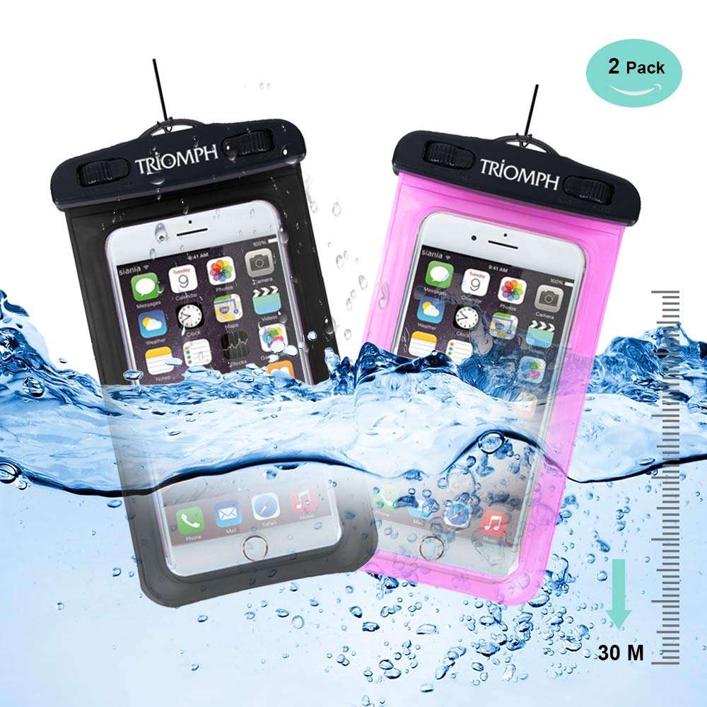 Triomph Universal Waterproof Phone Pouch, IPX8 Waterproof Cell Phone Case Dry bag with Military Class Lanyard for iPhone Xs Max/Xr/X/8/8Plus/7/7Plus/6/6s Plus, Samsung Galaxy S10 S9+,Note,6.5'' 2 Pack 3