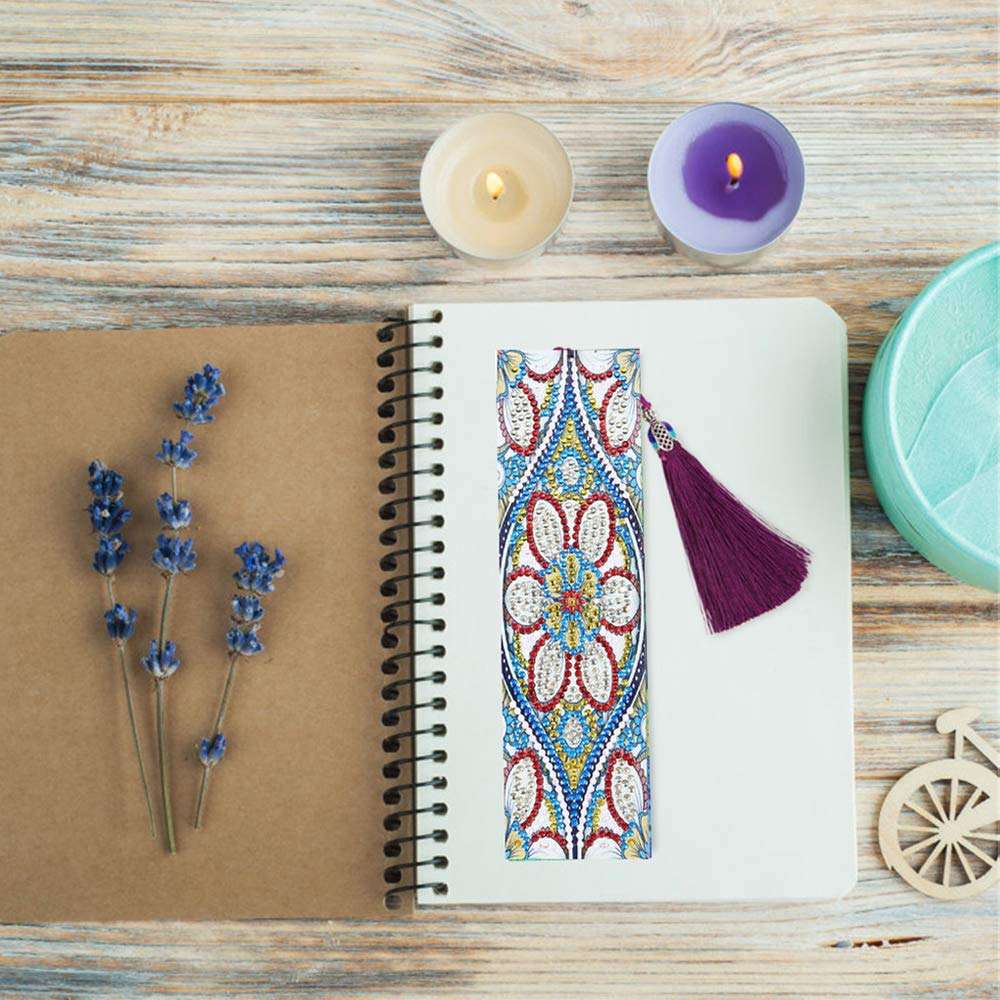 DIY Rhinestone Bookmark, Vacio 4 Pieces DIY Beaded Bookmark Creative Leather Tassel Bookmark 5D Diamond Painting Bookmarks Art Crafts for Kids Adult Beginner (A02) 2