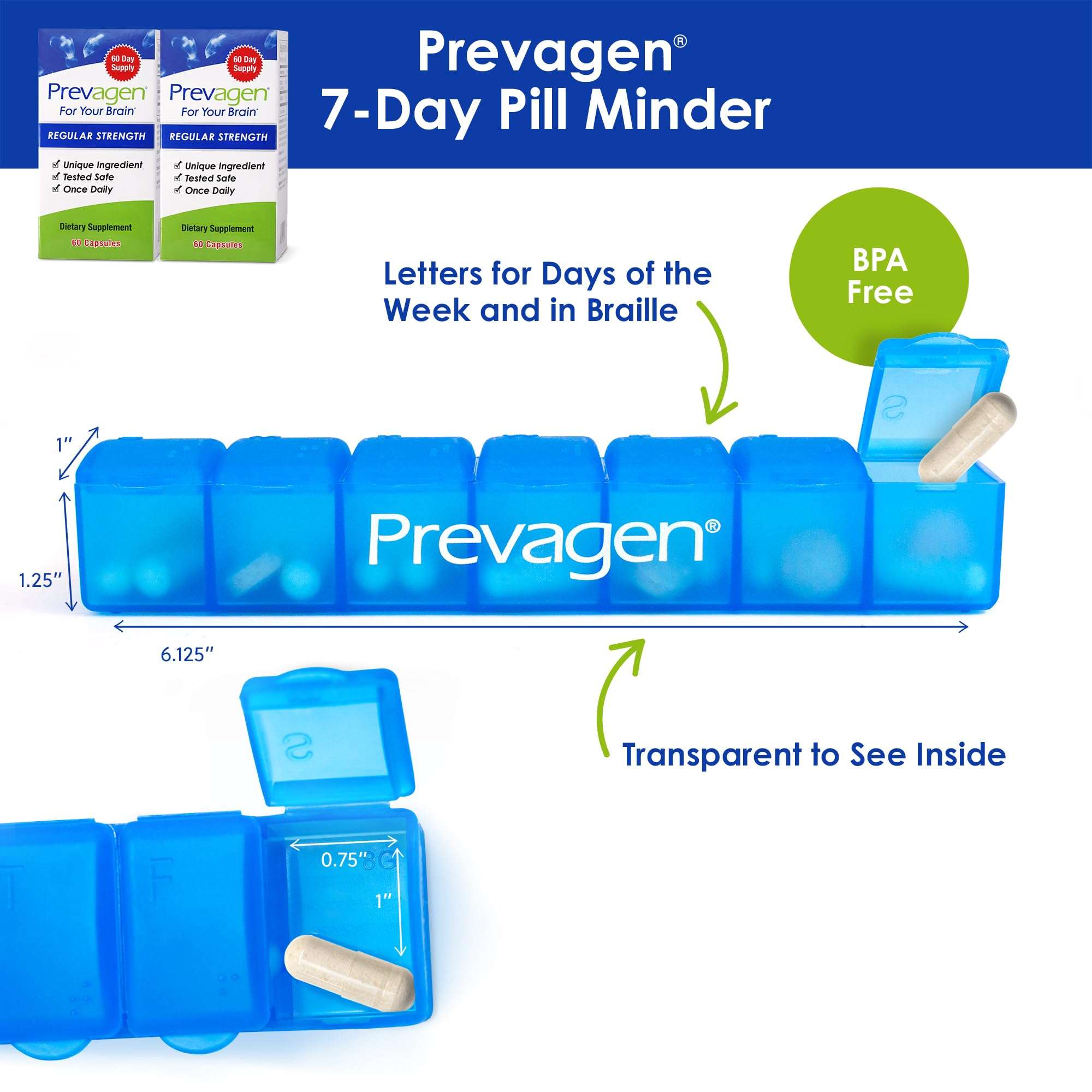 Prevagen Regular Strength - 120 Capsules (4 Month Supply) | Formulated for Your Brain | 10mg of Apoaequorin Plus Vitamin D3 with 7-Day Pill Minder 2