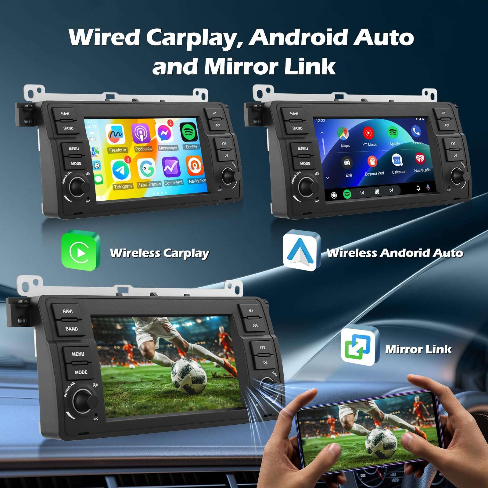 8-Core [4+64] Car Radio for BMW 3 Series 330i 330ci 328i 325ci 318i E46 M3 1999-2006, Volxcereo 7 inch Android Touchscreen Stereo with Carplay/Android Auto, GPS, WiFi, Bluetooth 5.0, SWC 5