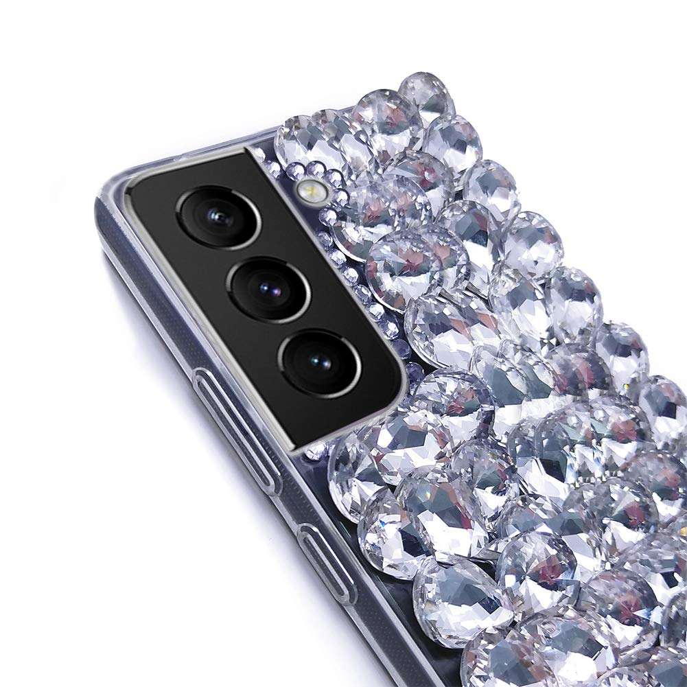 Bonitec Compatible with Galaxy S21 Case, 3D Glitter Sparkle Bling Case Luxury Shiny Crystal Rhinestone Diamond Bumper Clear Gems Cute Protective Girly Case Cover for Women Girls 3