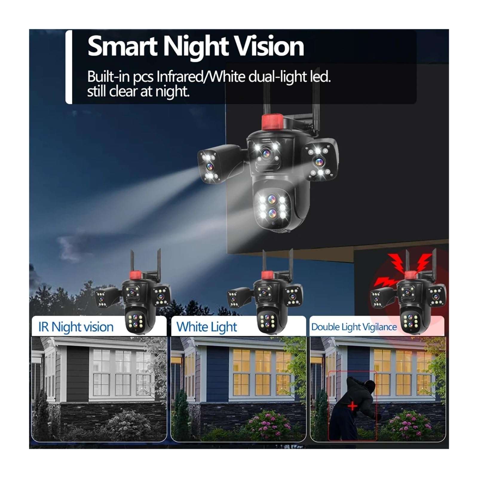 QDVOPHZA 20MP 10K Security Protection Camera WiFi Outdoor 10X Zoom Five Lens Four Screens CCTV Video Surveillance Auto Tracking PTZ Cam(U/K,10K 10XZoom Add 128G) 4