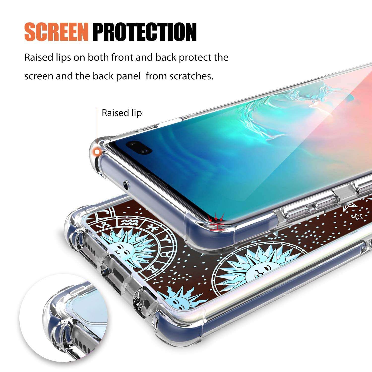 Gifun Hard PC Bumper Shockproof Clear Soft Slim Design Pattern Case for Samsung Galaxy S10 Plus Release 6.4inch - Sun Moon Star on The Galaxy 4