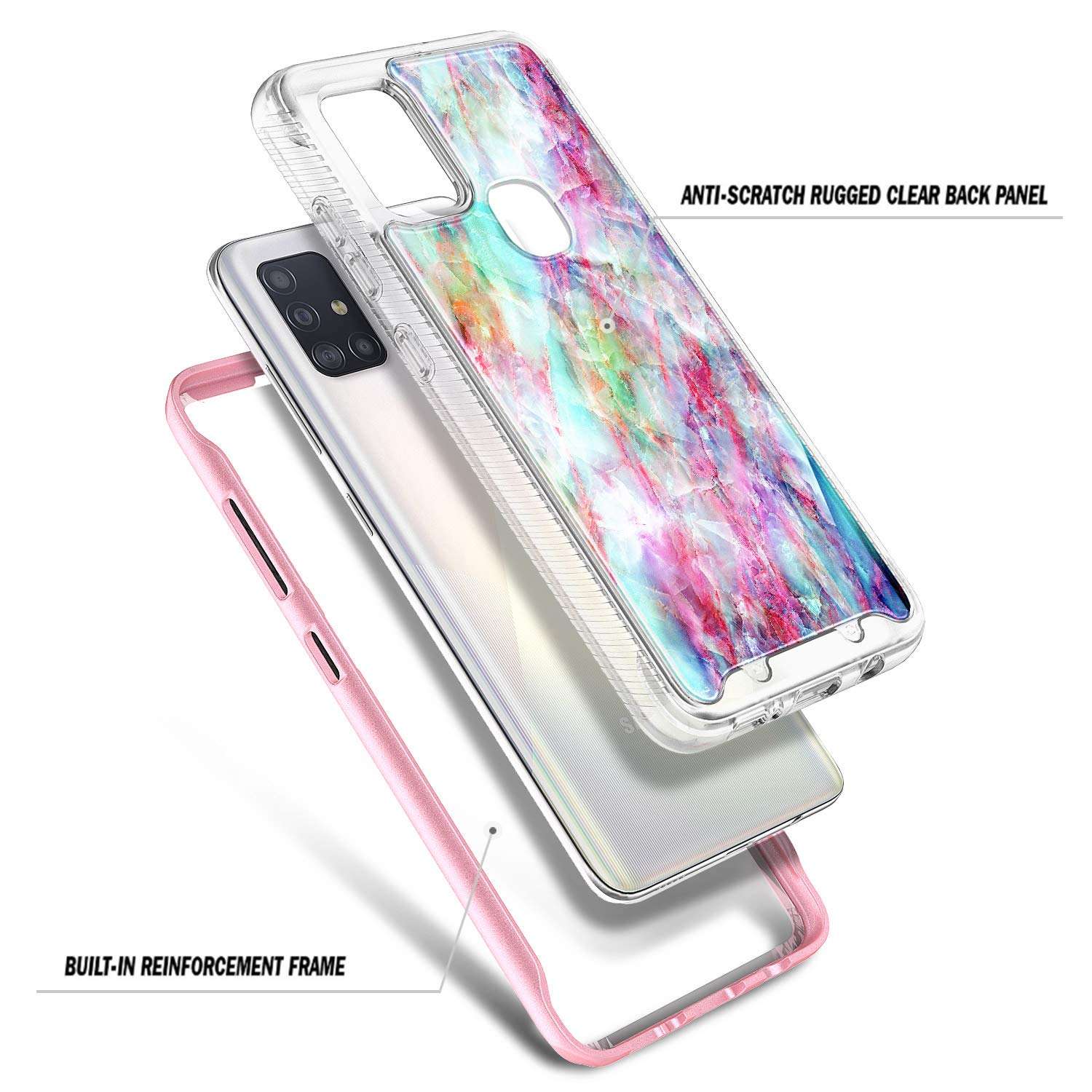 E-Began Case for Samsung Galaxy A21s (Not Fit A21), Full-Body Protective Rugged Bumper Cover with Built-in Screen Protector, Shockproof Impact Resist Phone Case -Marble Design Fantasy 3